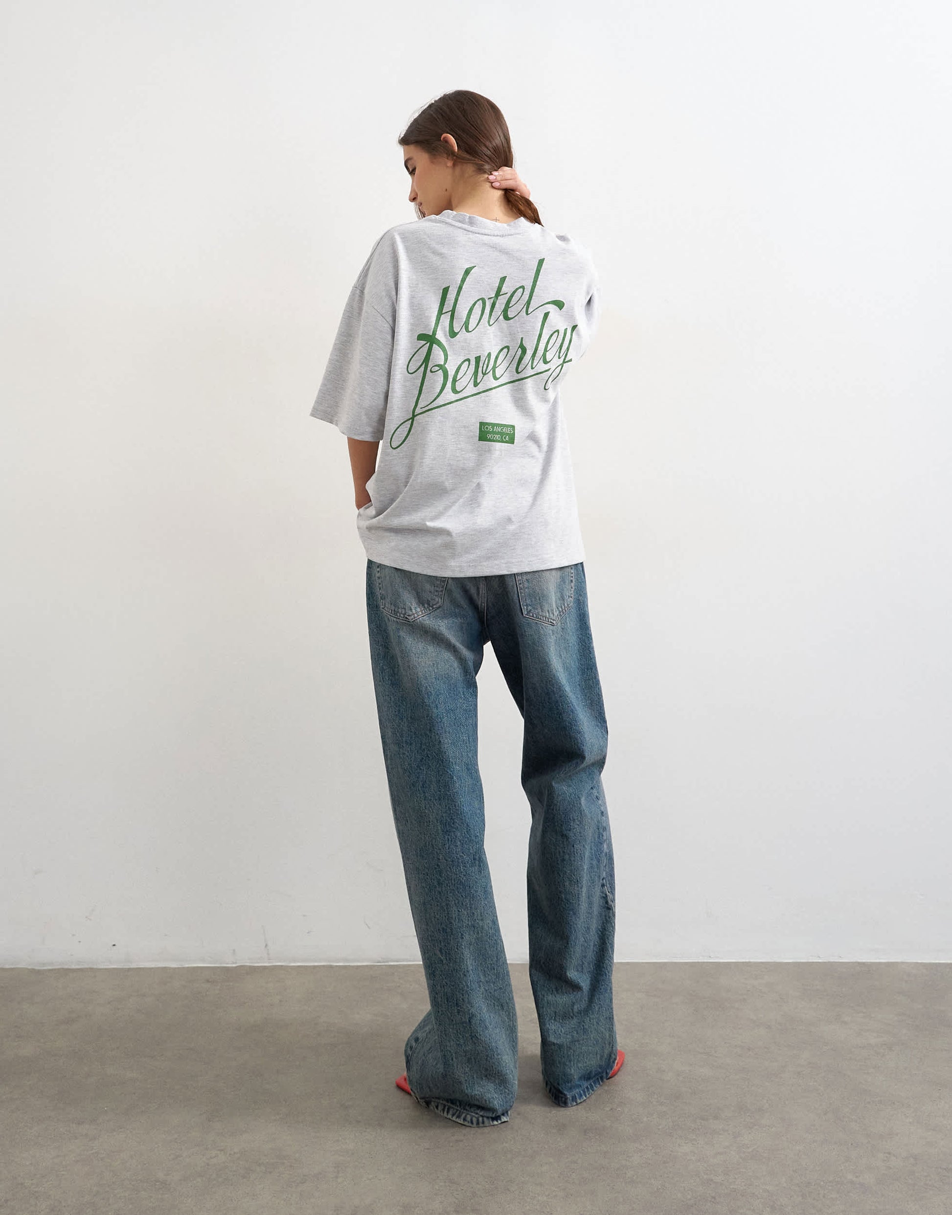 Topshop Hotel Beverley graphic oversized tee in grey