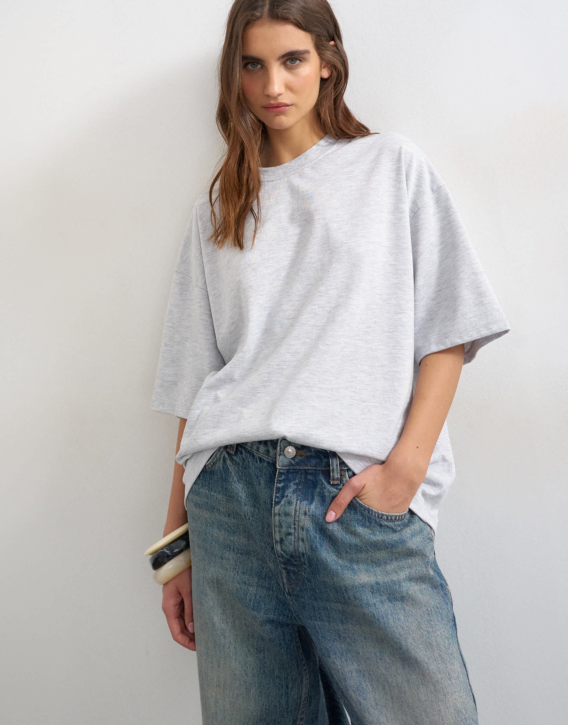 Topshop Hotel Beverley graphic oversized tee in grey