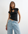 Topshop ribbed key hole top in black