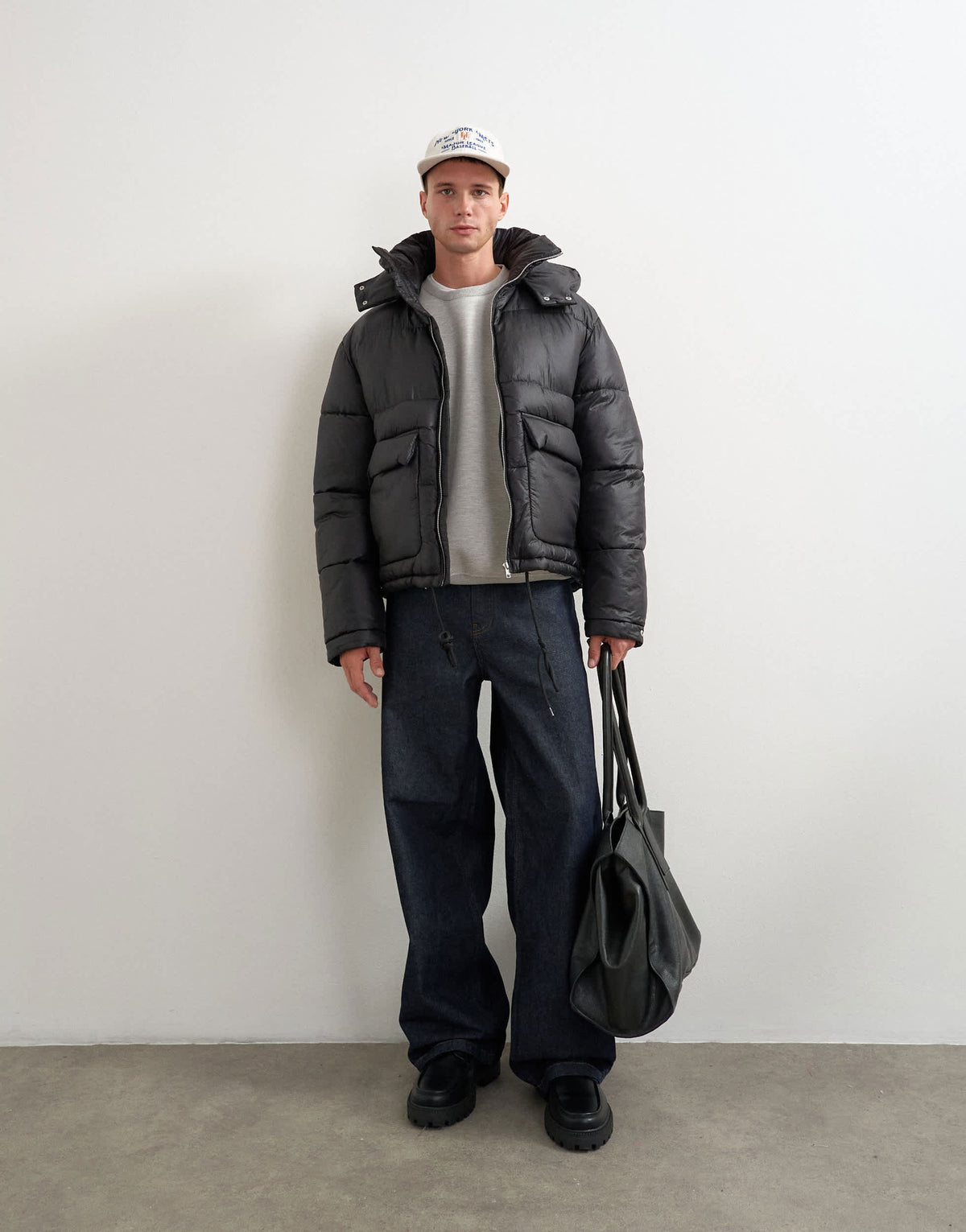 Topman textured puffer with detachable hood in black