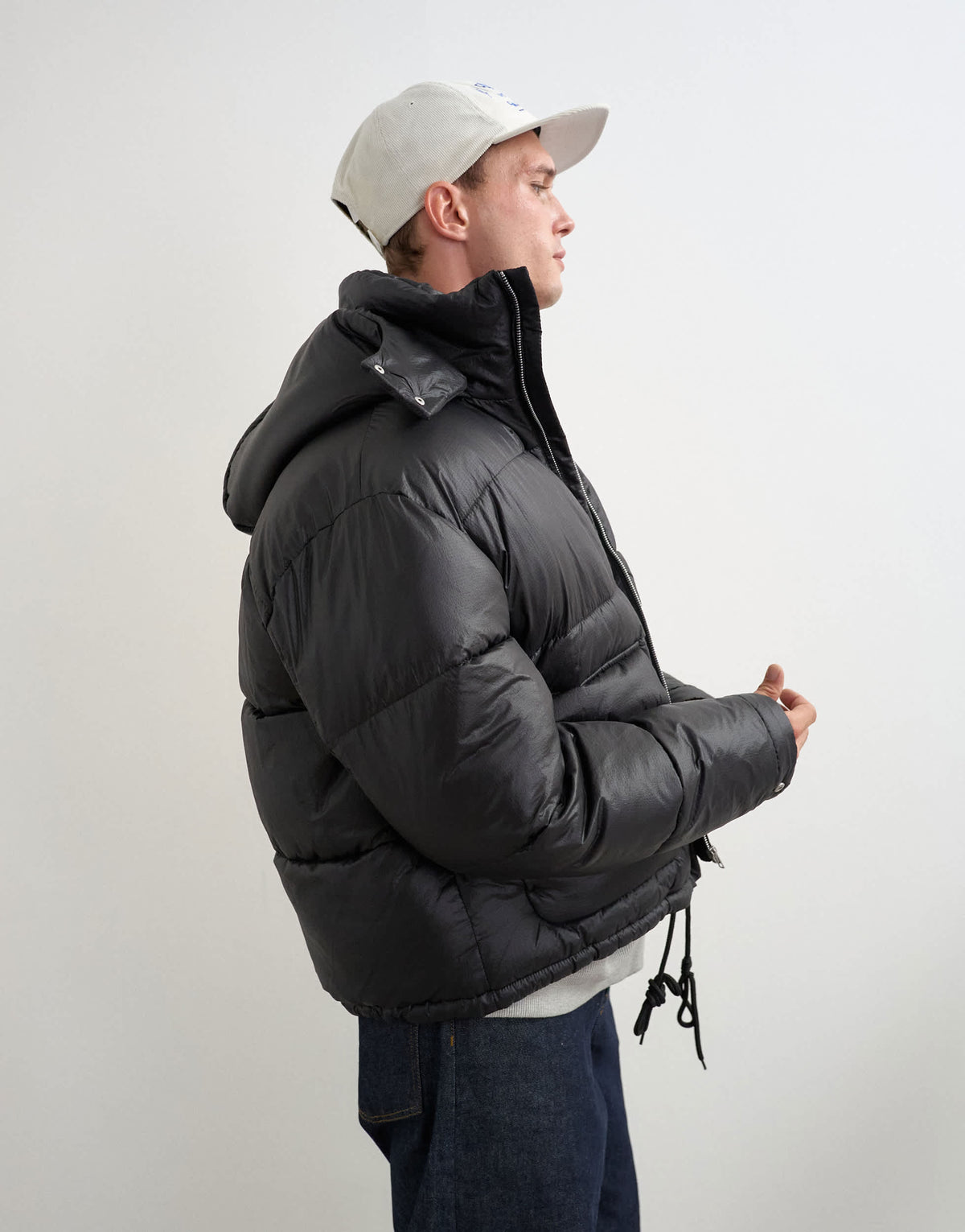 Topman textured puffer with detachable hood in black