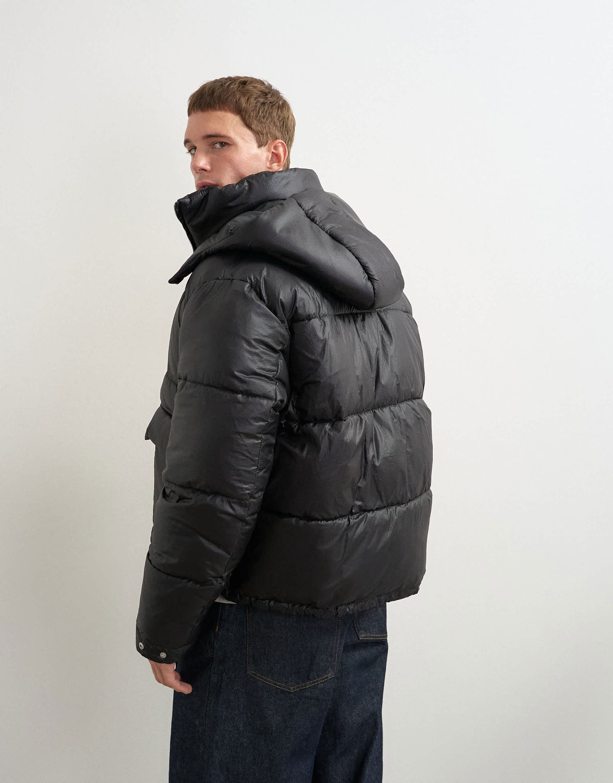Topman textured puffer with detachable hood in black