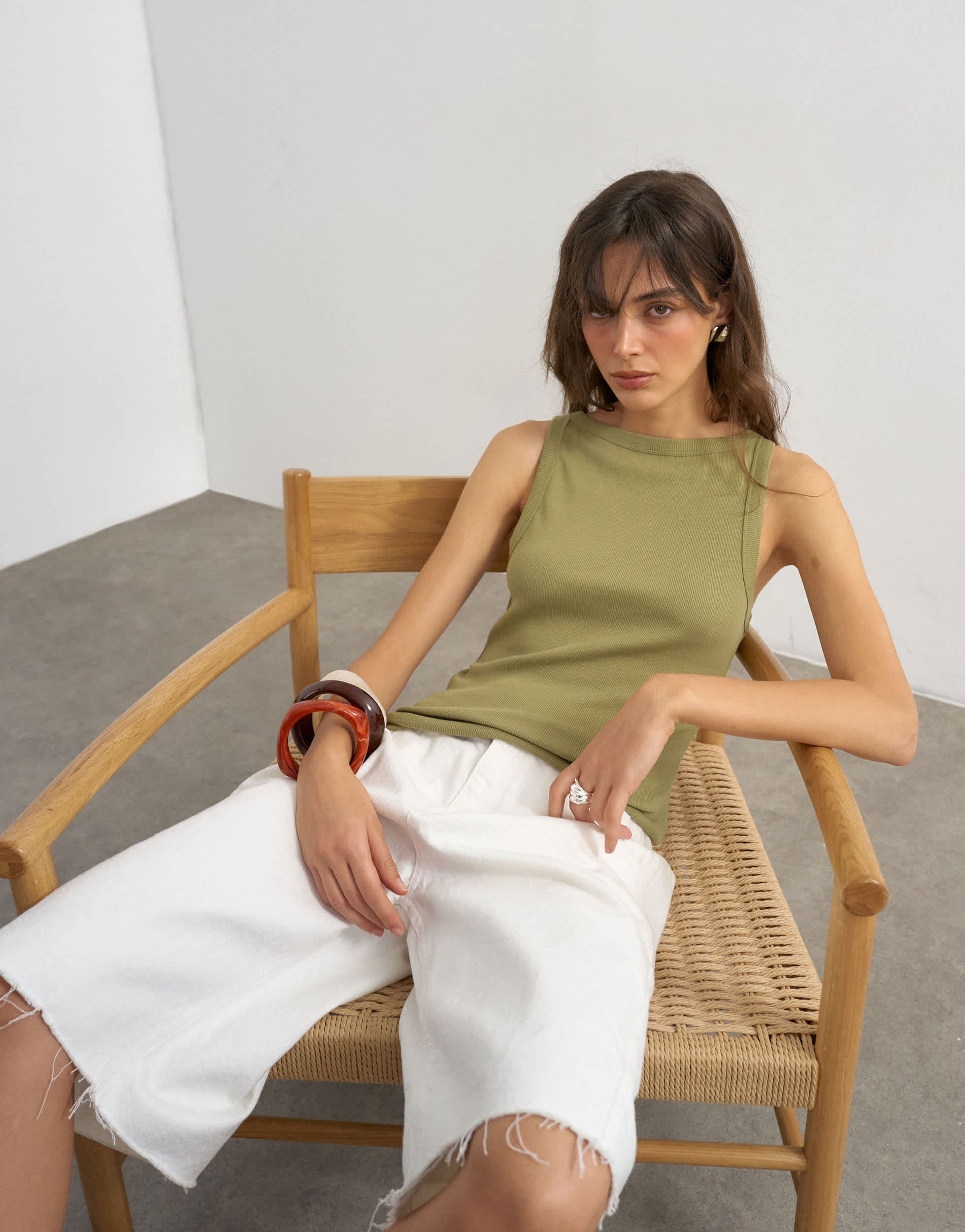 Topshop slash neck racer vest in khaki