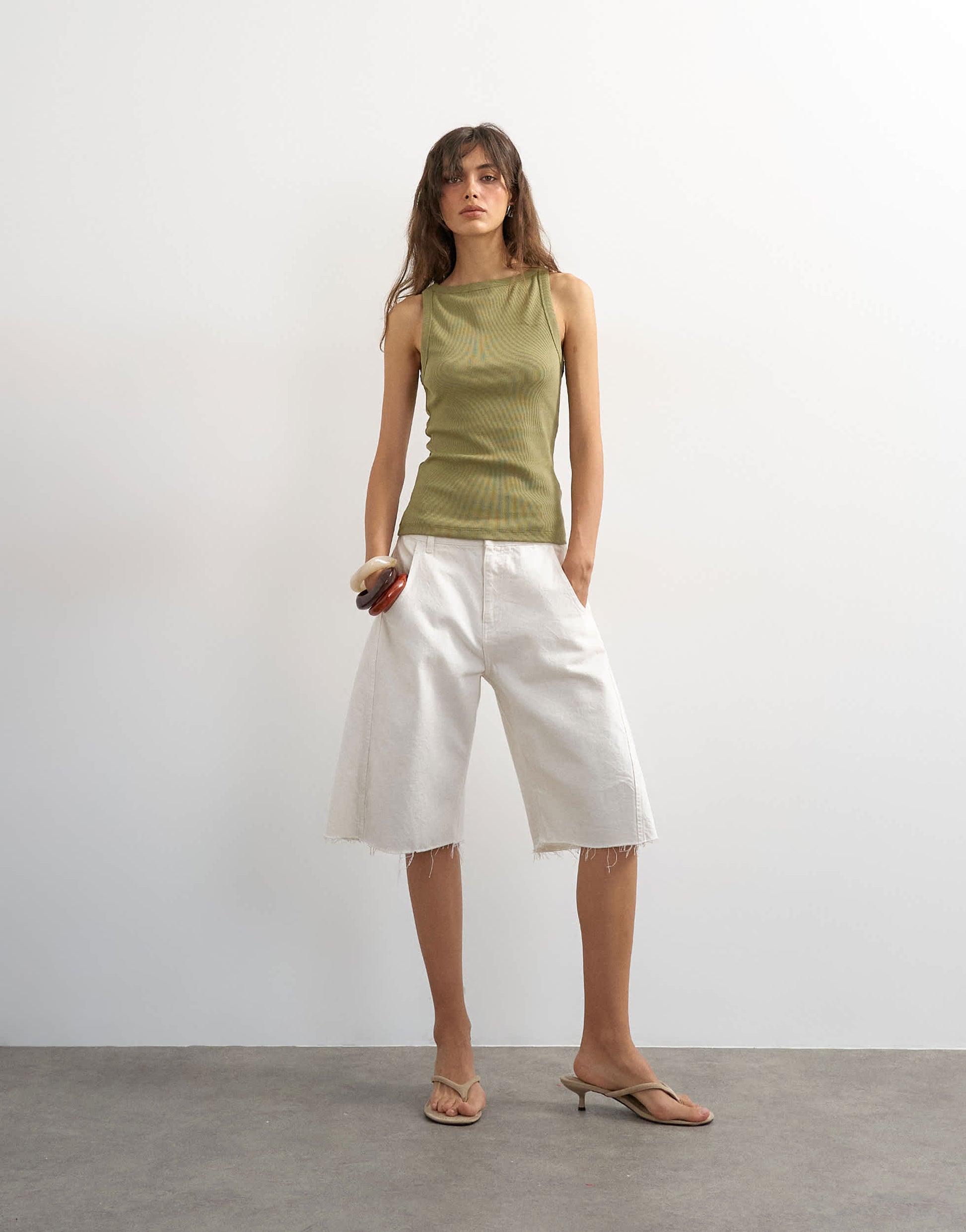 Topshop slash neck racer vest in khaki