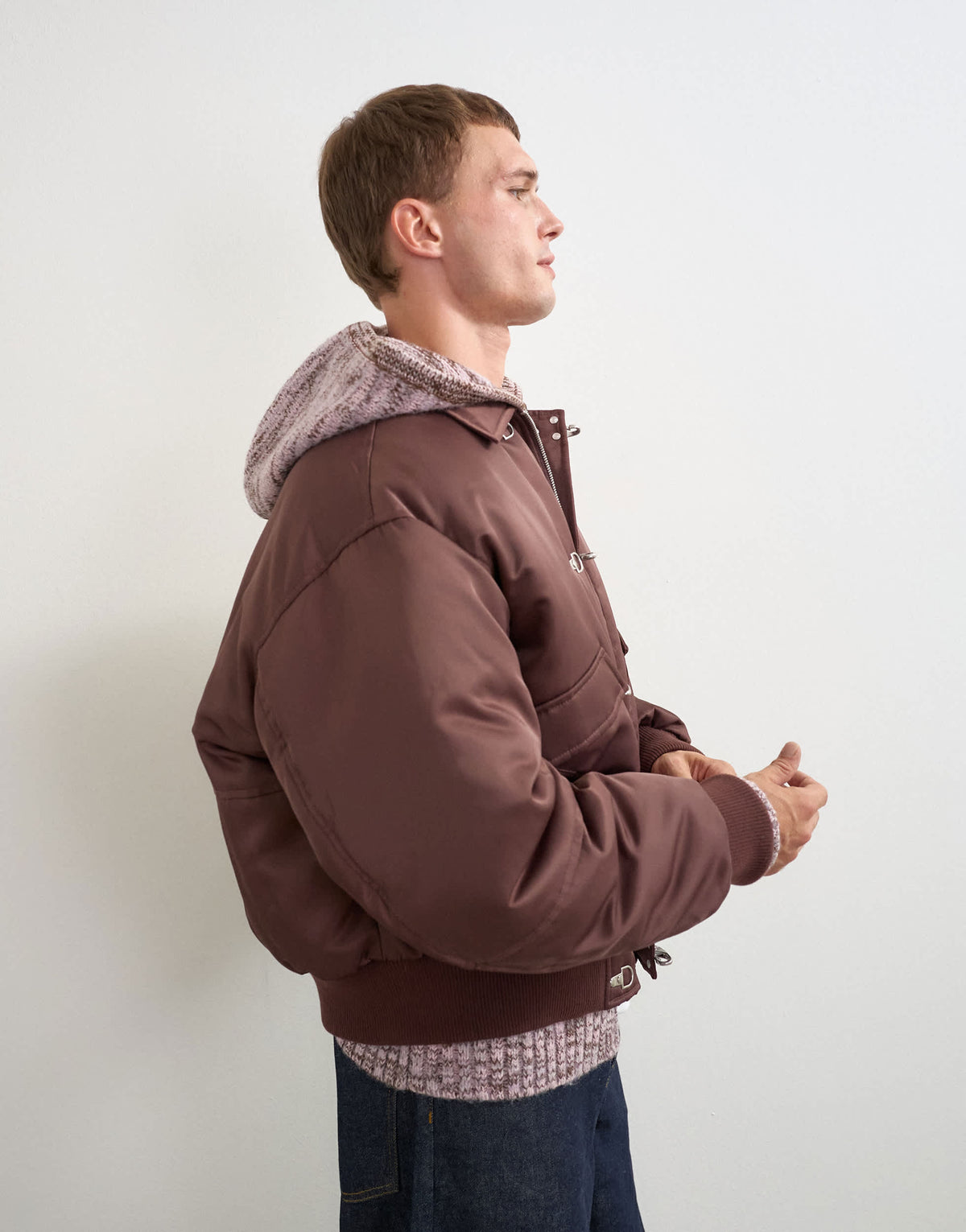 Topman fireman clasp padded bomber jacket in burgundy