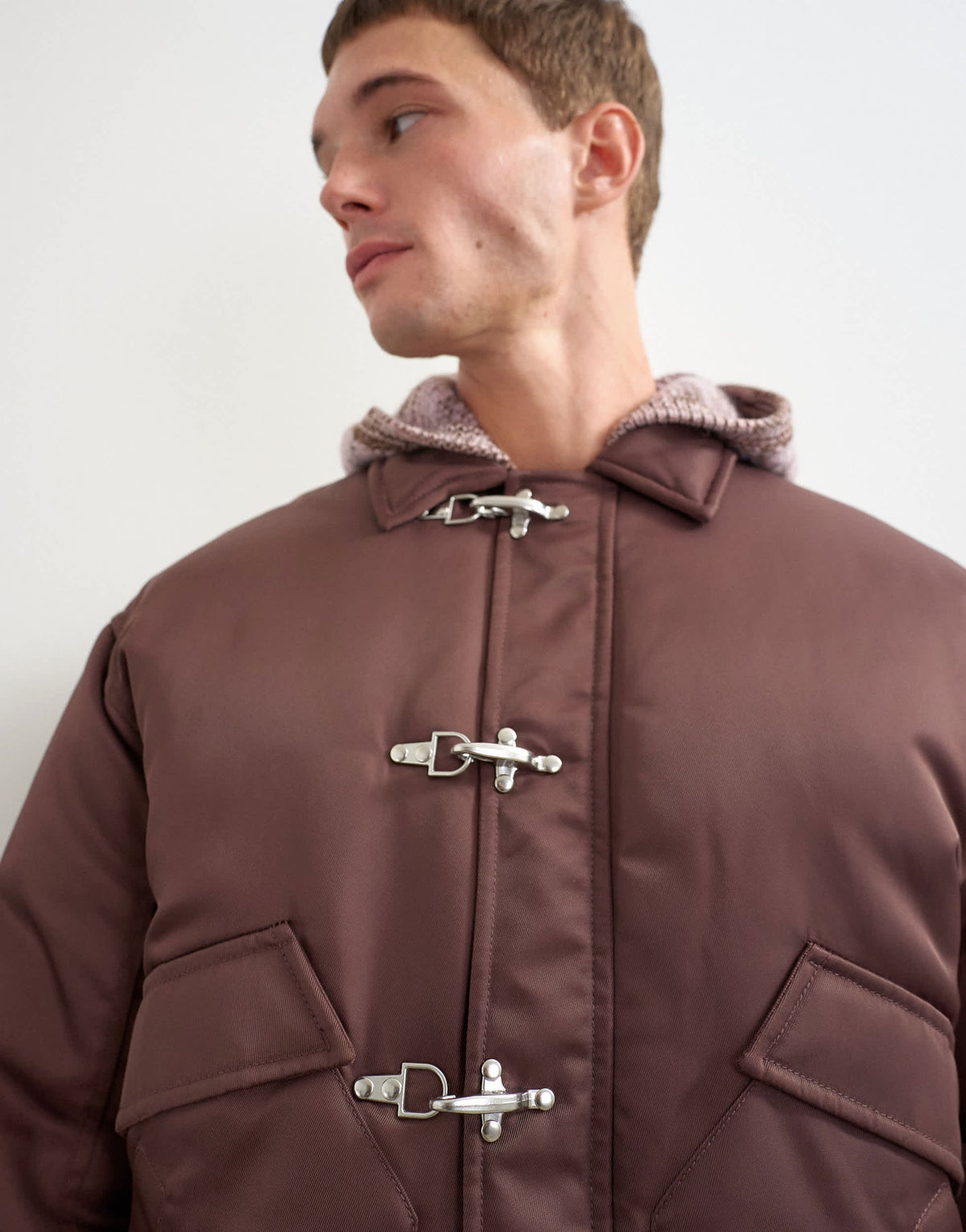 Topman fireman clasp padded bomber jacket in burgundy