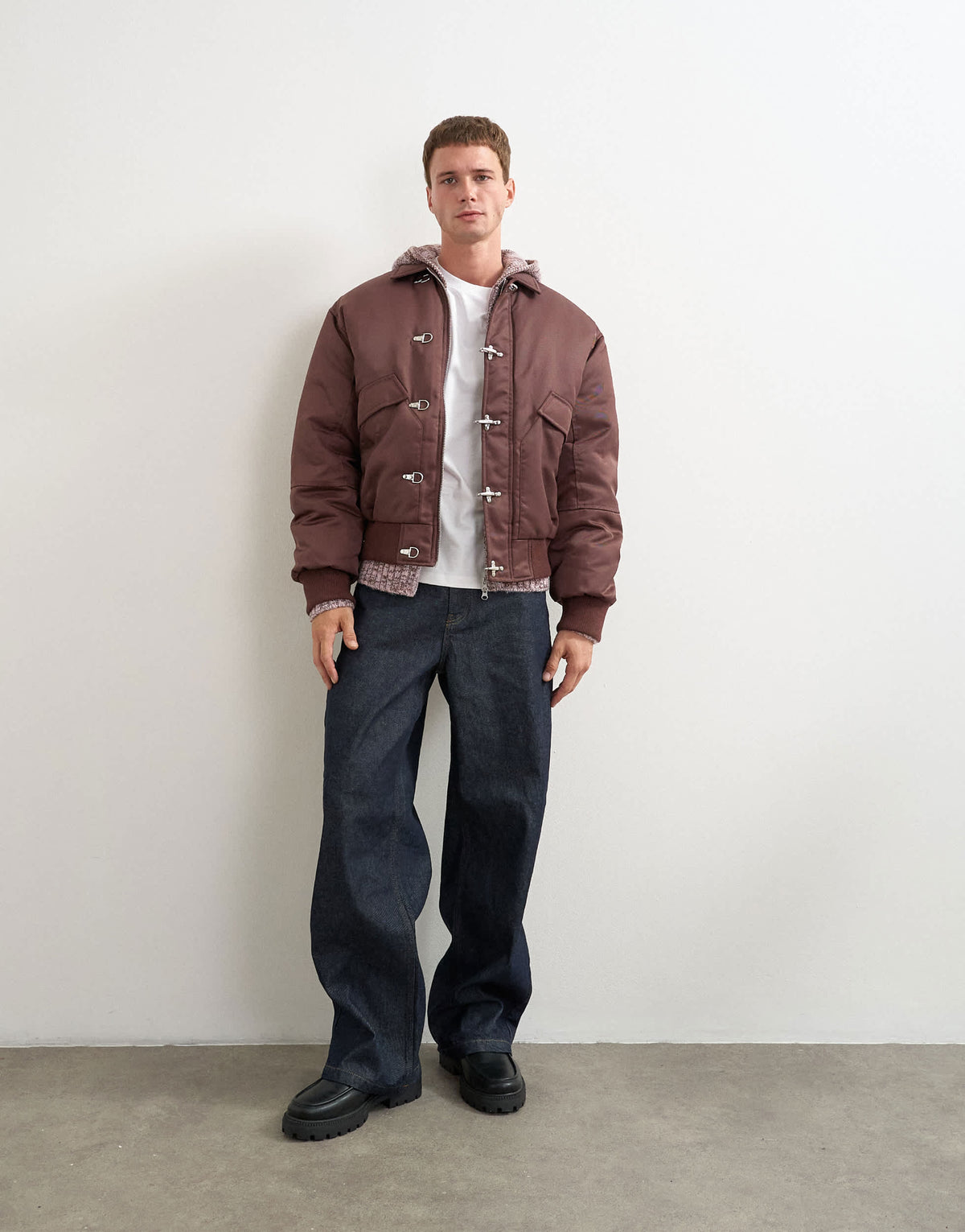 Topman fireman clasp padded bomber jacket in burgundy