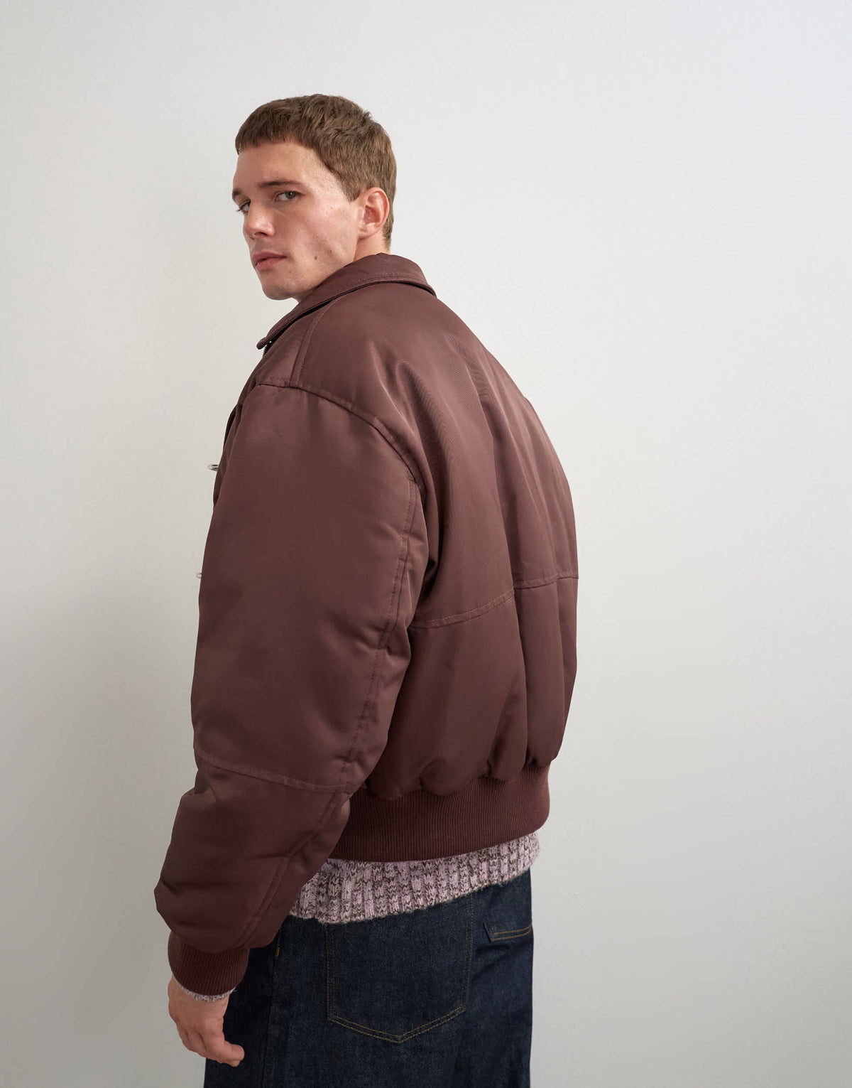 Topman fireman clasp padded bomber jacket in burgundy