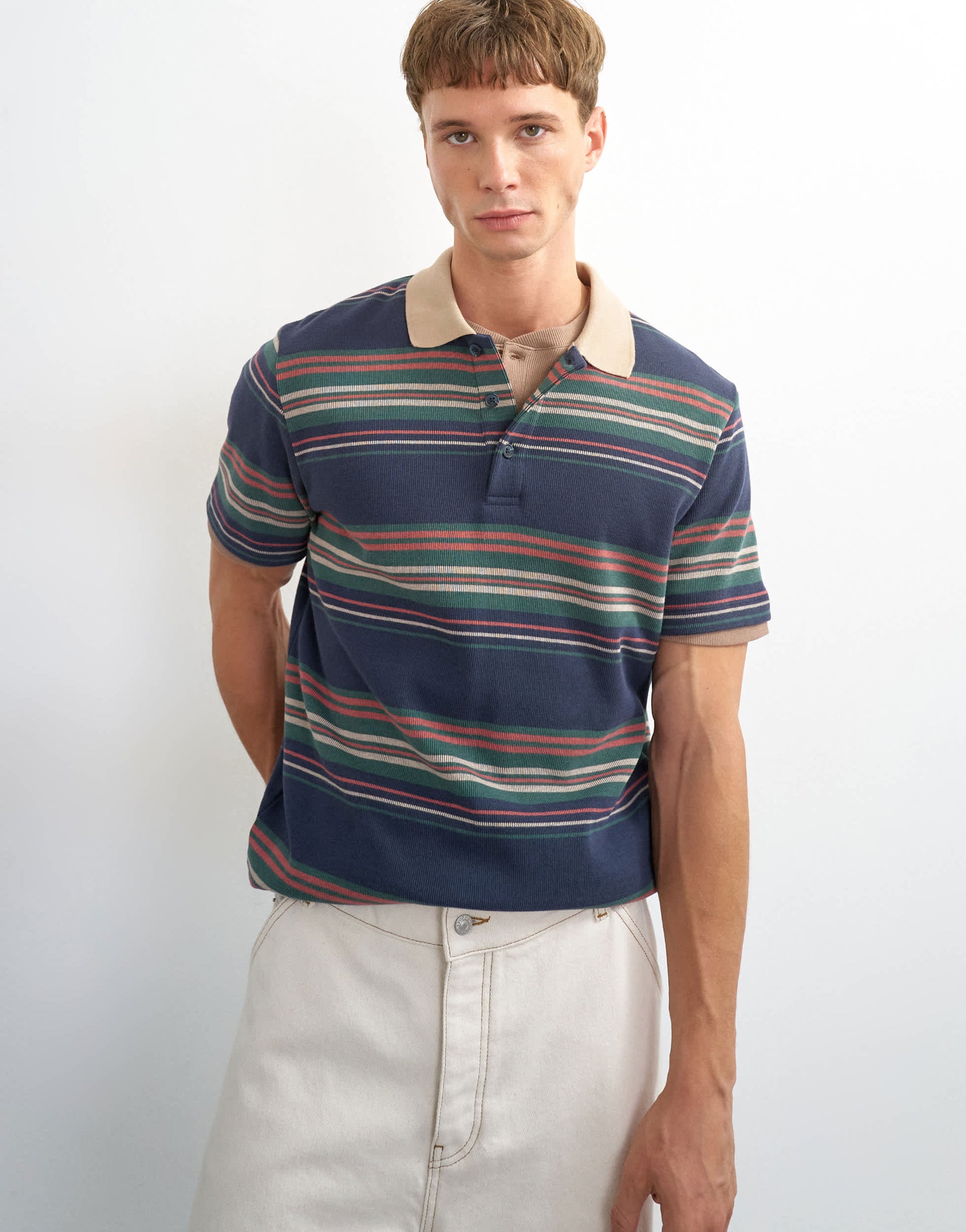 Topman classic fit jersey stripe polo in navy