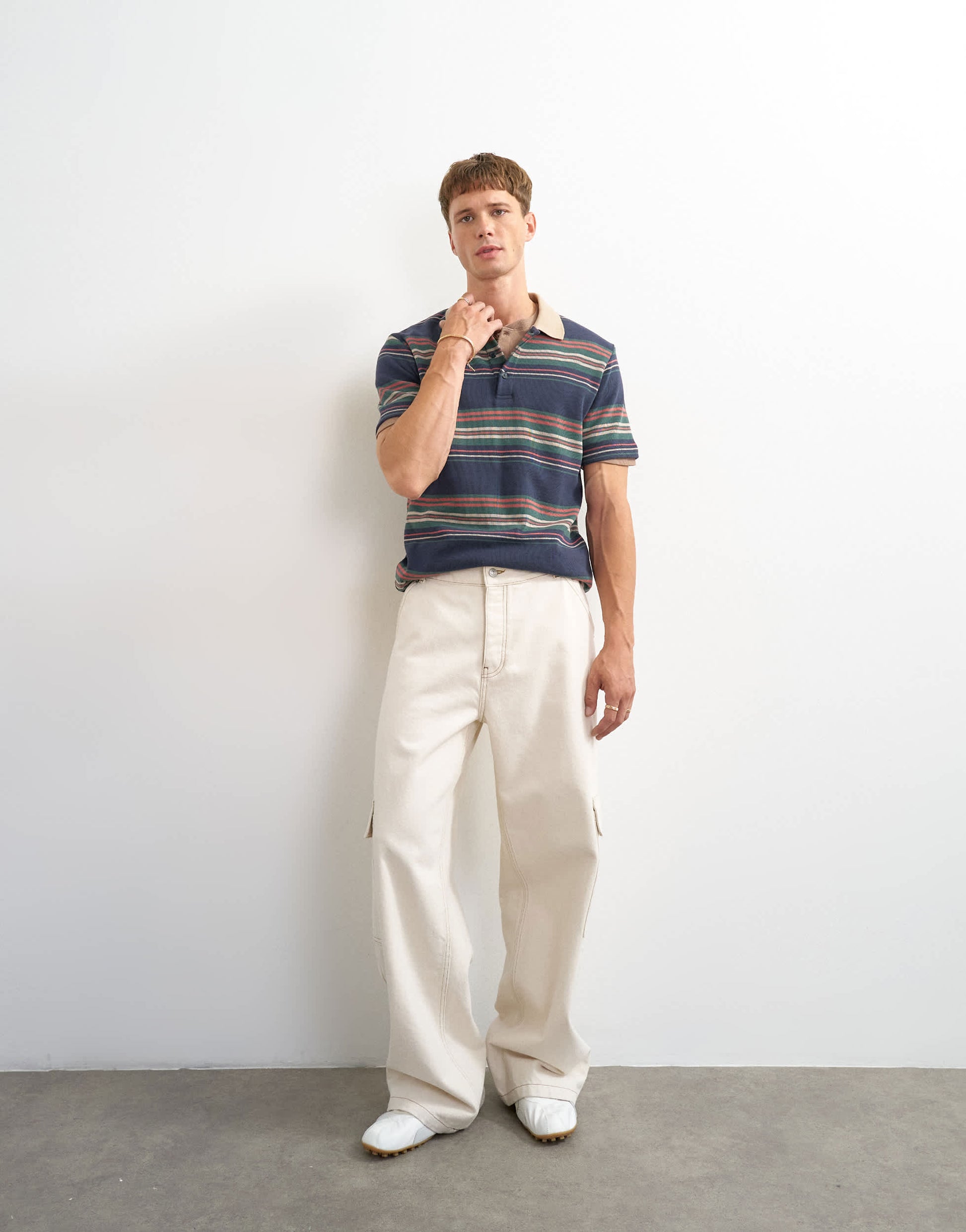 Topman classic fit jersey stripe polo in navy
