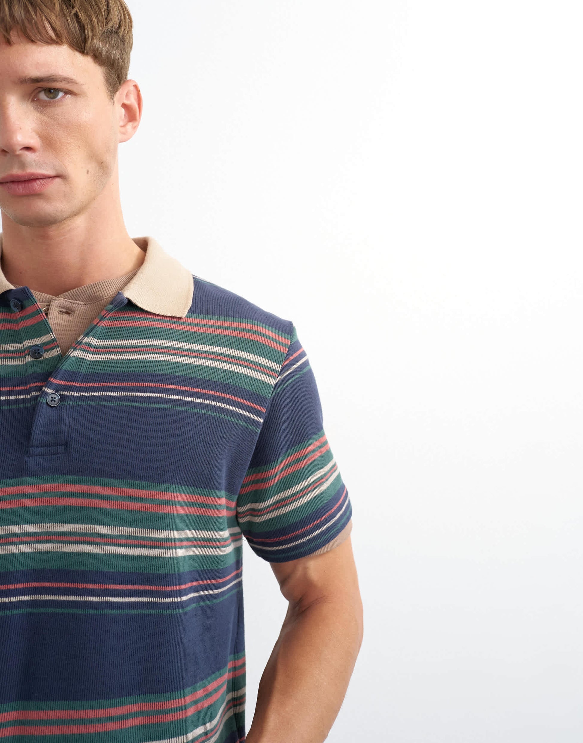 Topman classic fit jersey stripe polo in navy