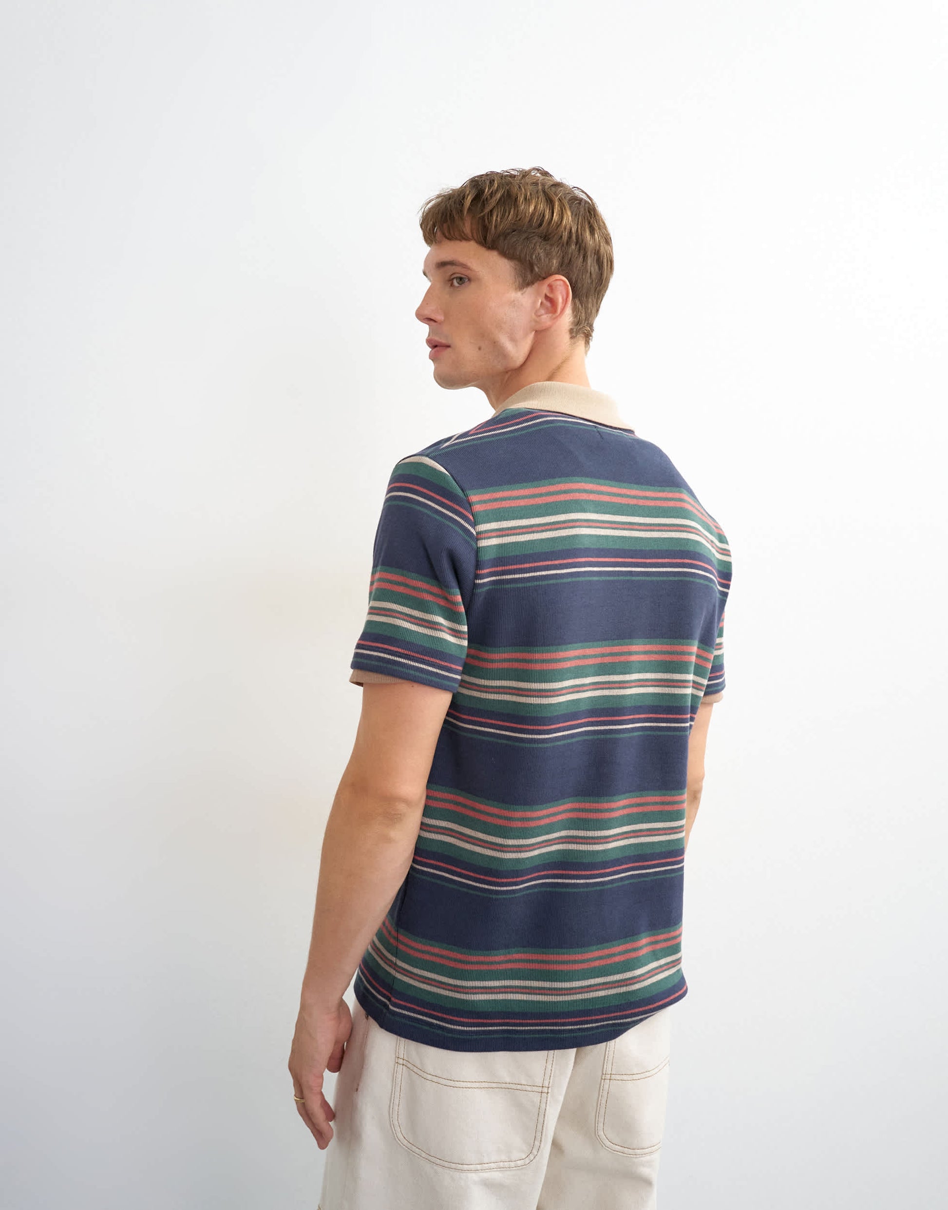 Topman classic fit jersey stripe polo in navy
