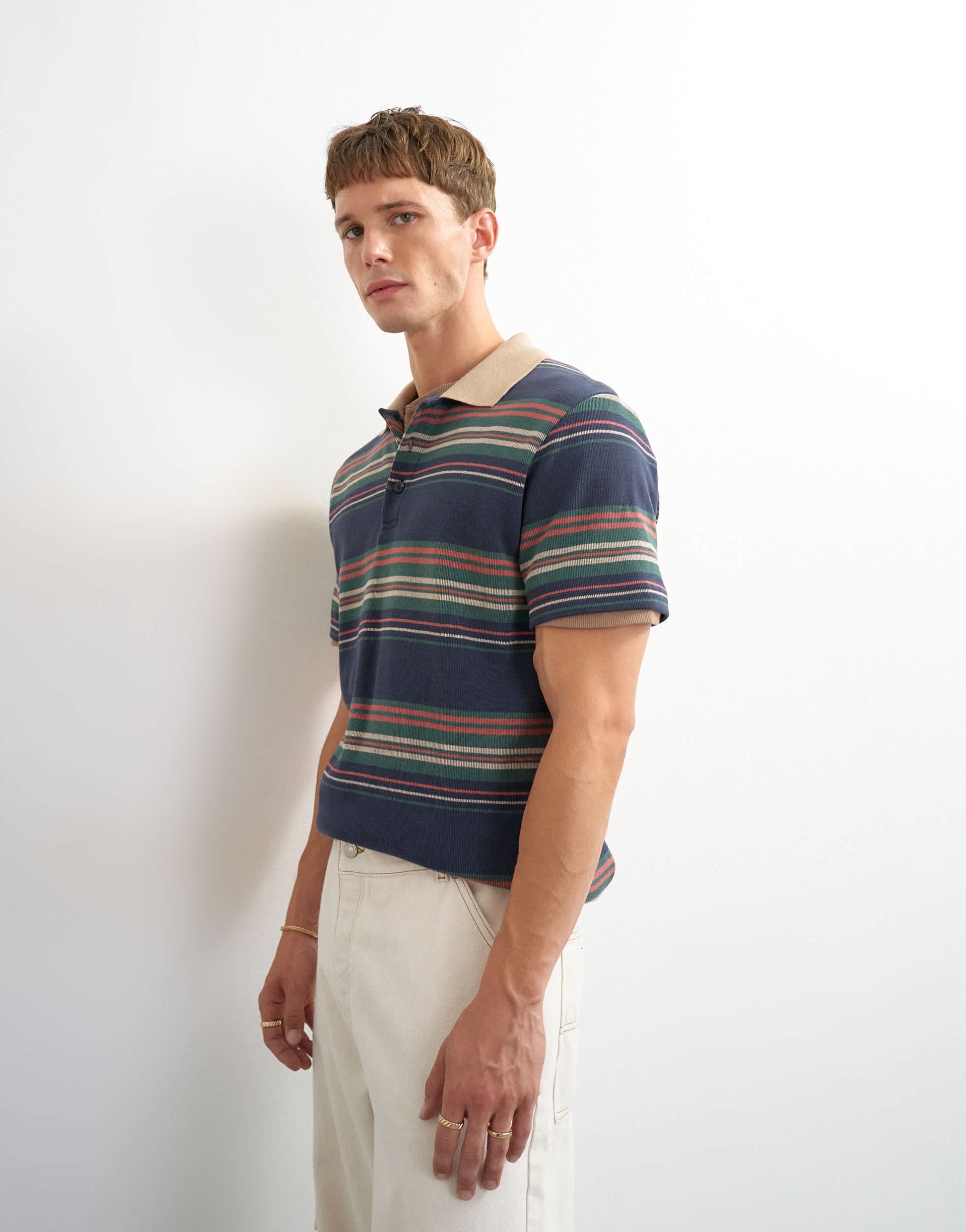 Topman classic fit jersey stripe polo in navy