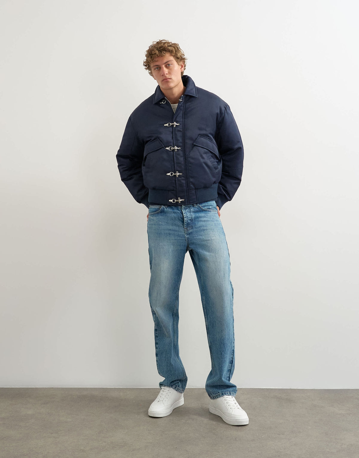 Topman fireman clasp padded bomber jacket in navy