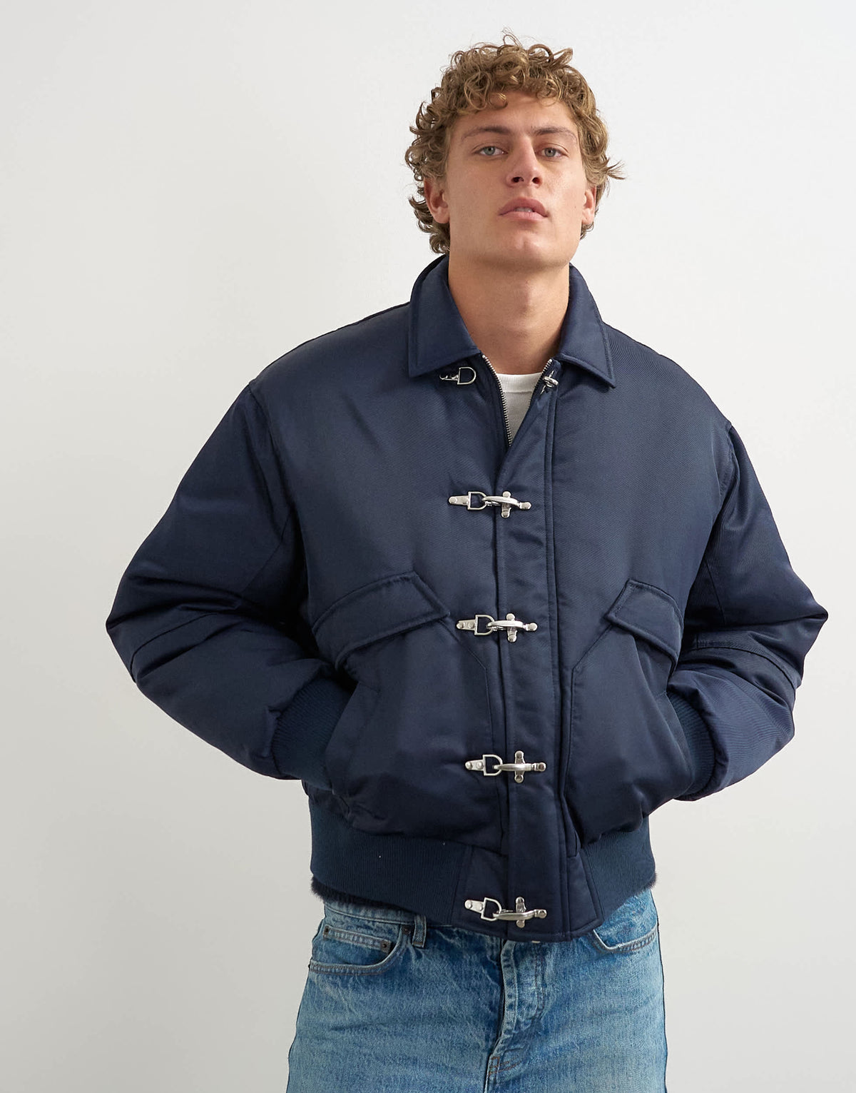 Topman fireman clasp padded bomber jacket in navy