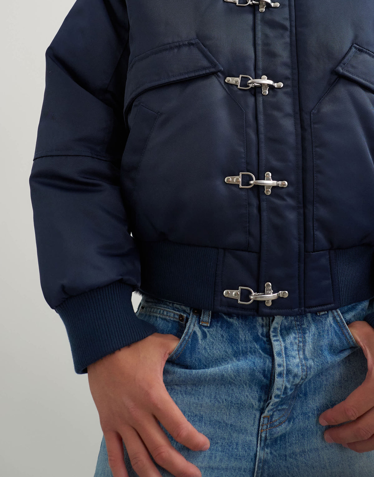 Topman fireman clasp padded bomber jacket in navy