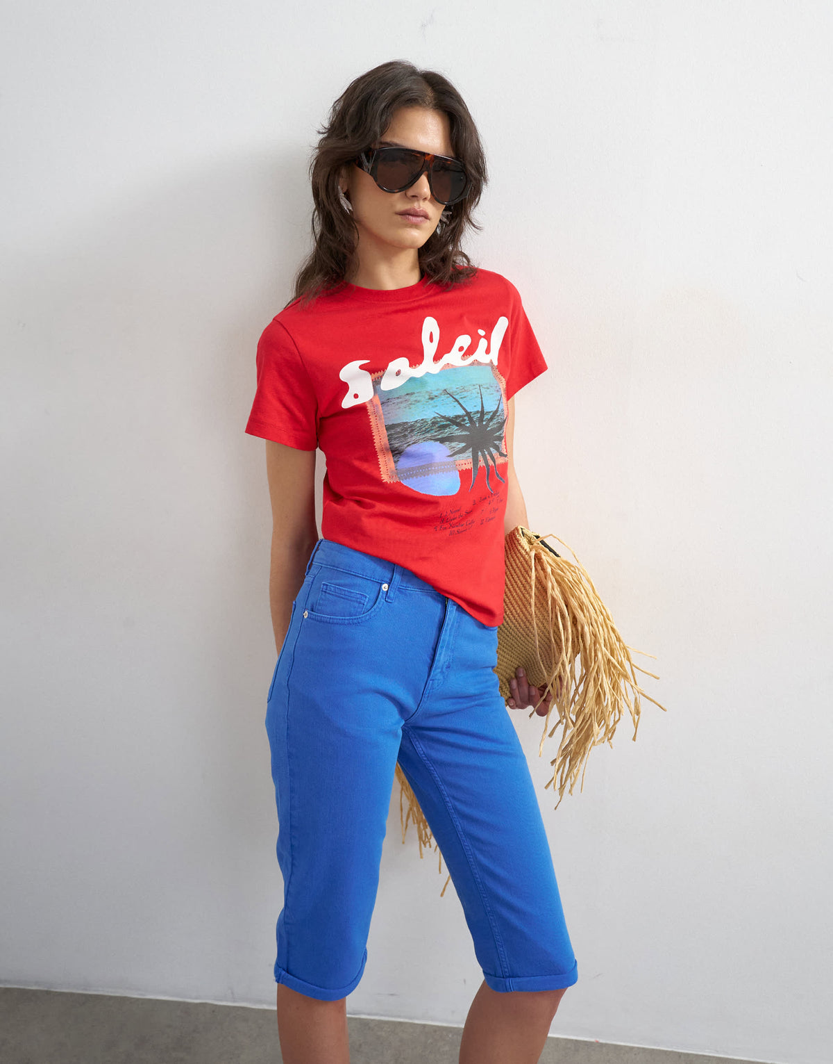 Topshop Soleil graphic boxy tee in red