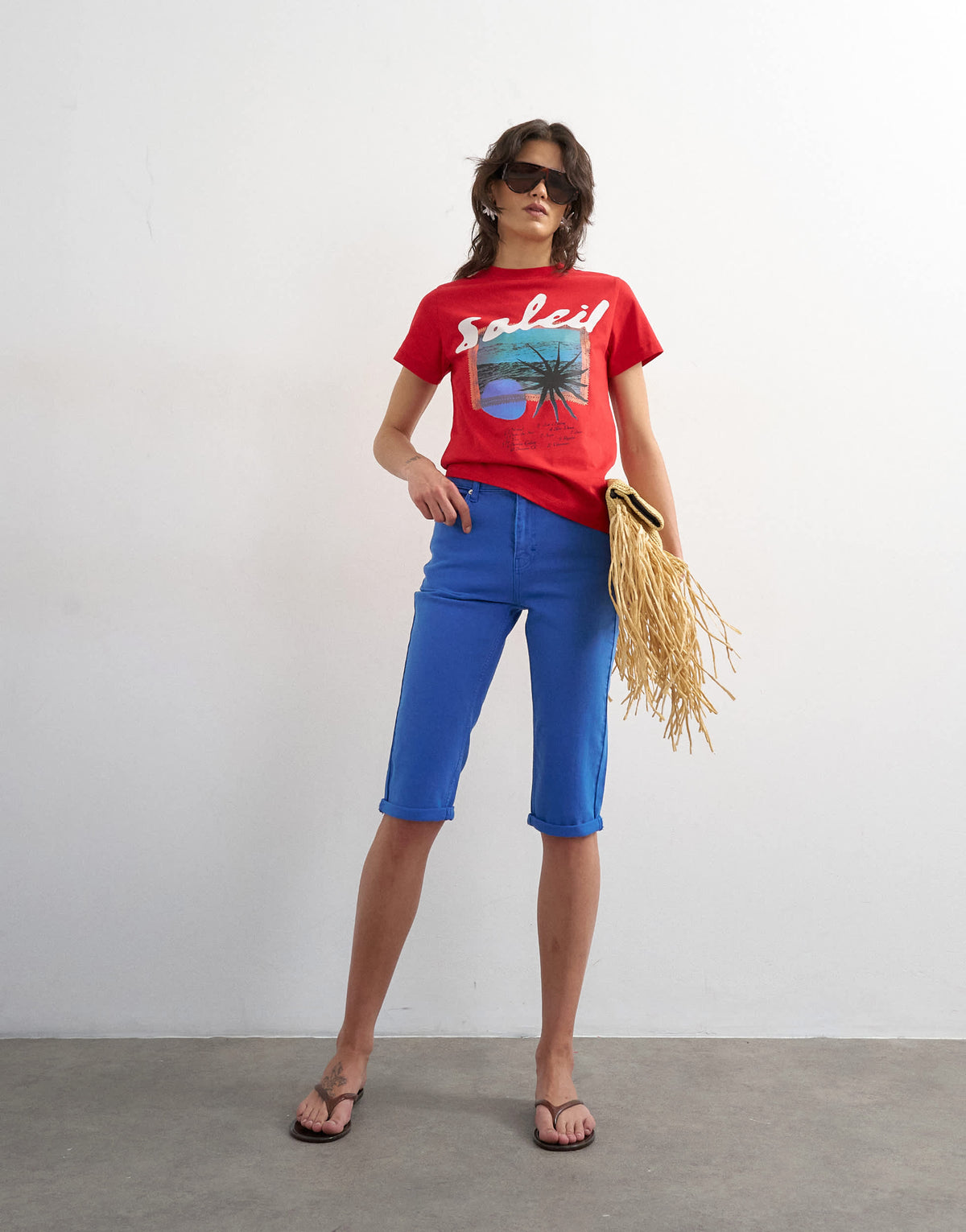 Topshop Soleil graphic boxy tee in red