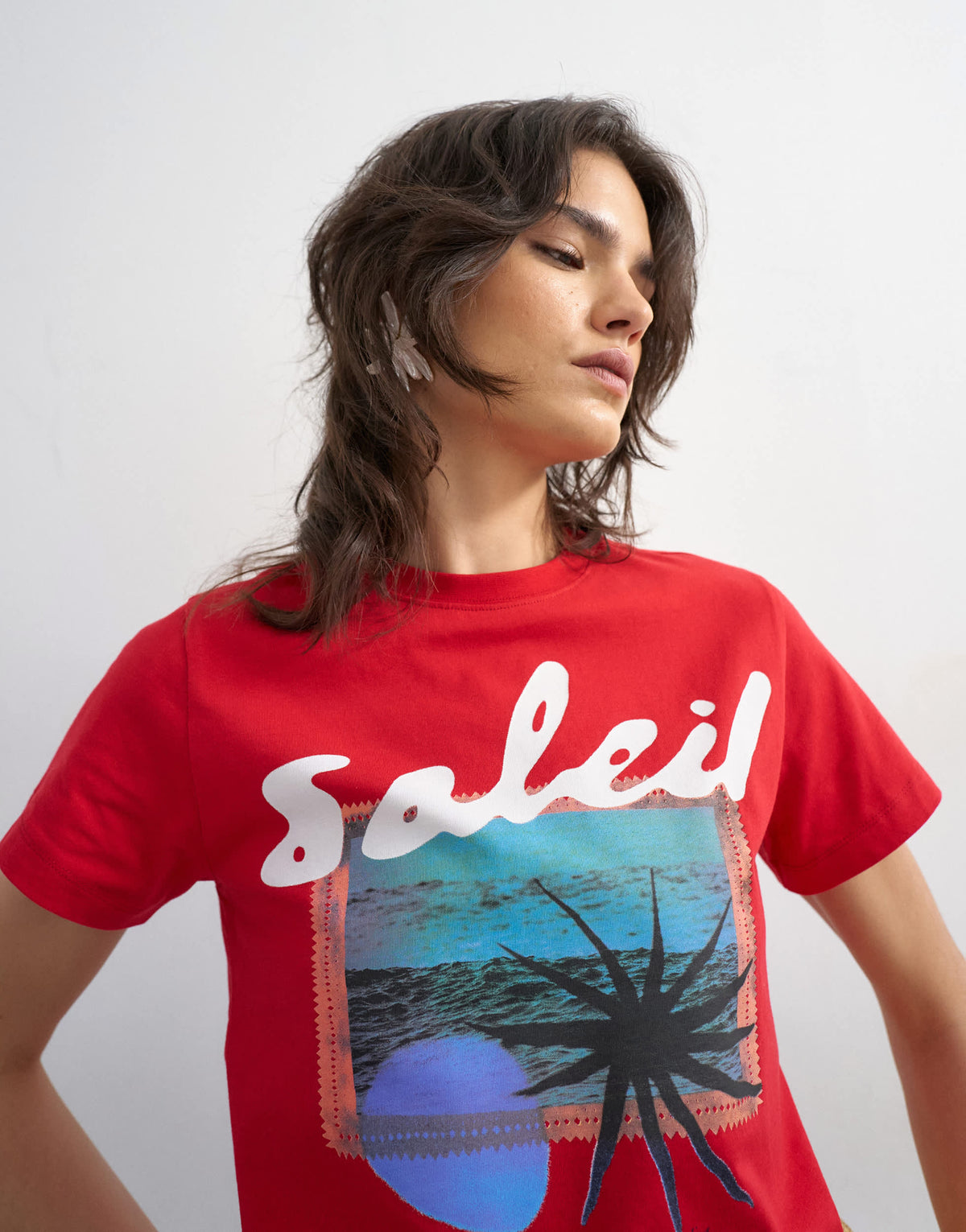 Topshop Soleil graphic boxy tee in red