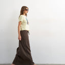 Topshop tie waist slouchy slim maxi skirt in chocolate