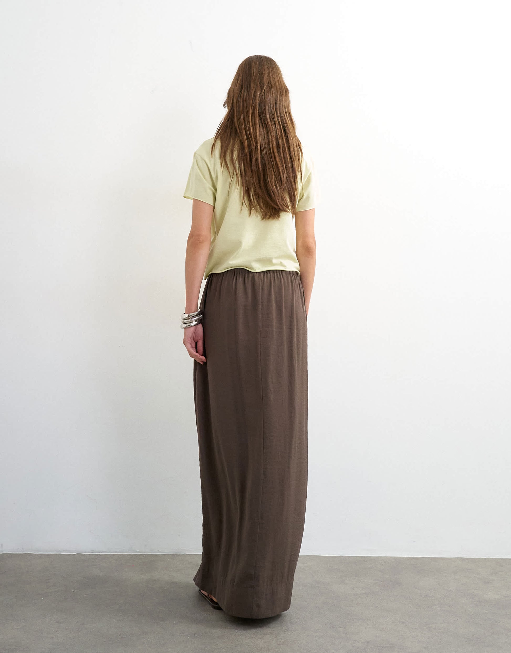 Topshop tie waist slouchy slim maxi skirt in chocolate