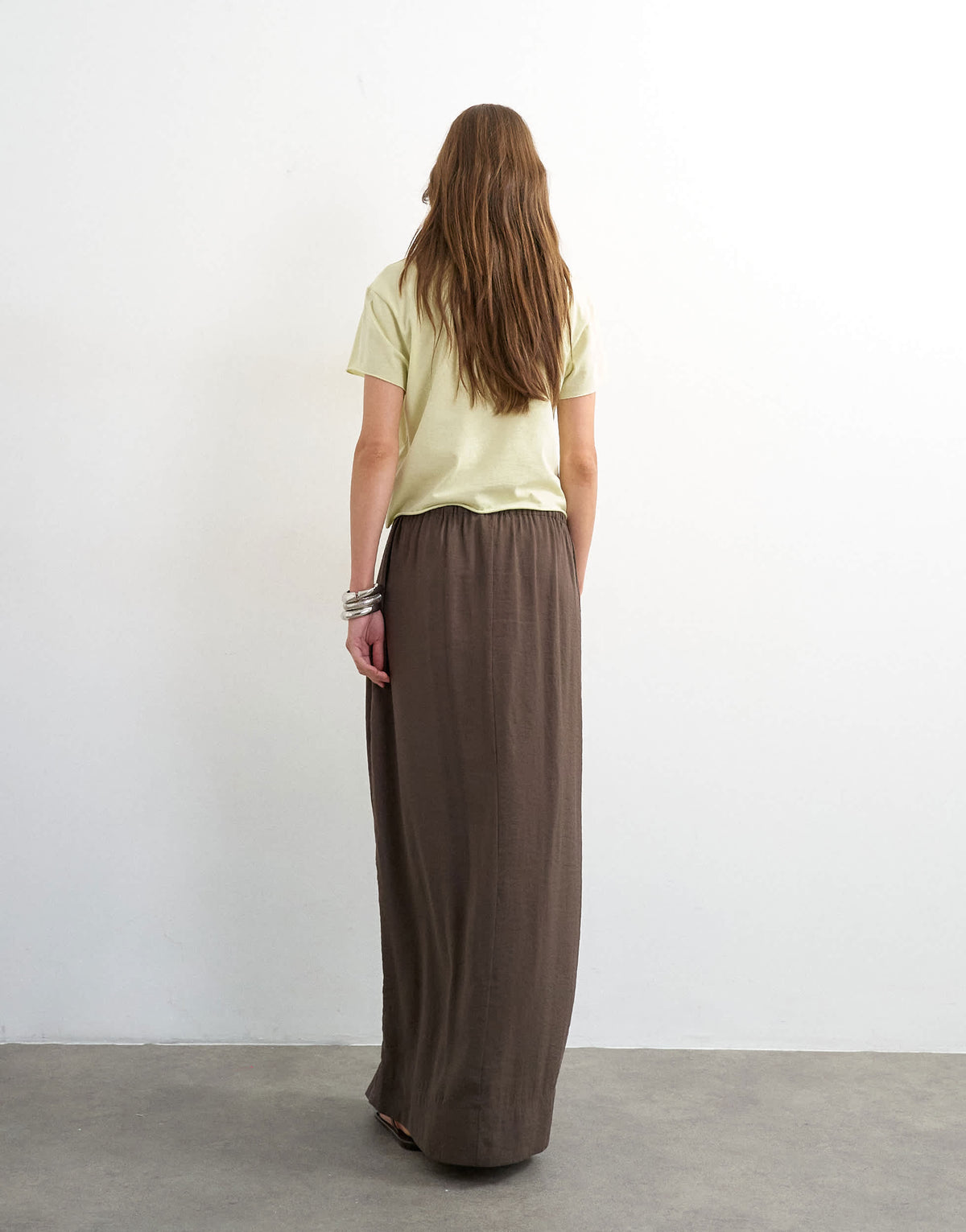 Topshop tie waist slouchy slim maxi skirt in chocolate