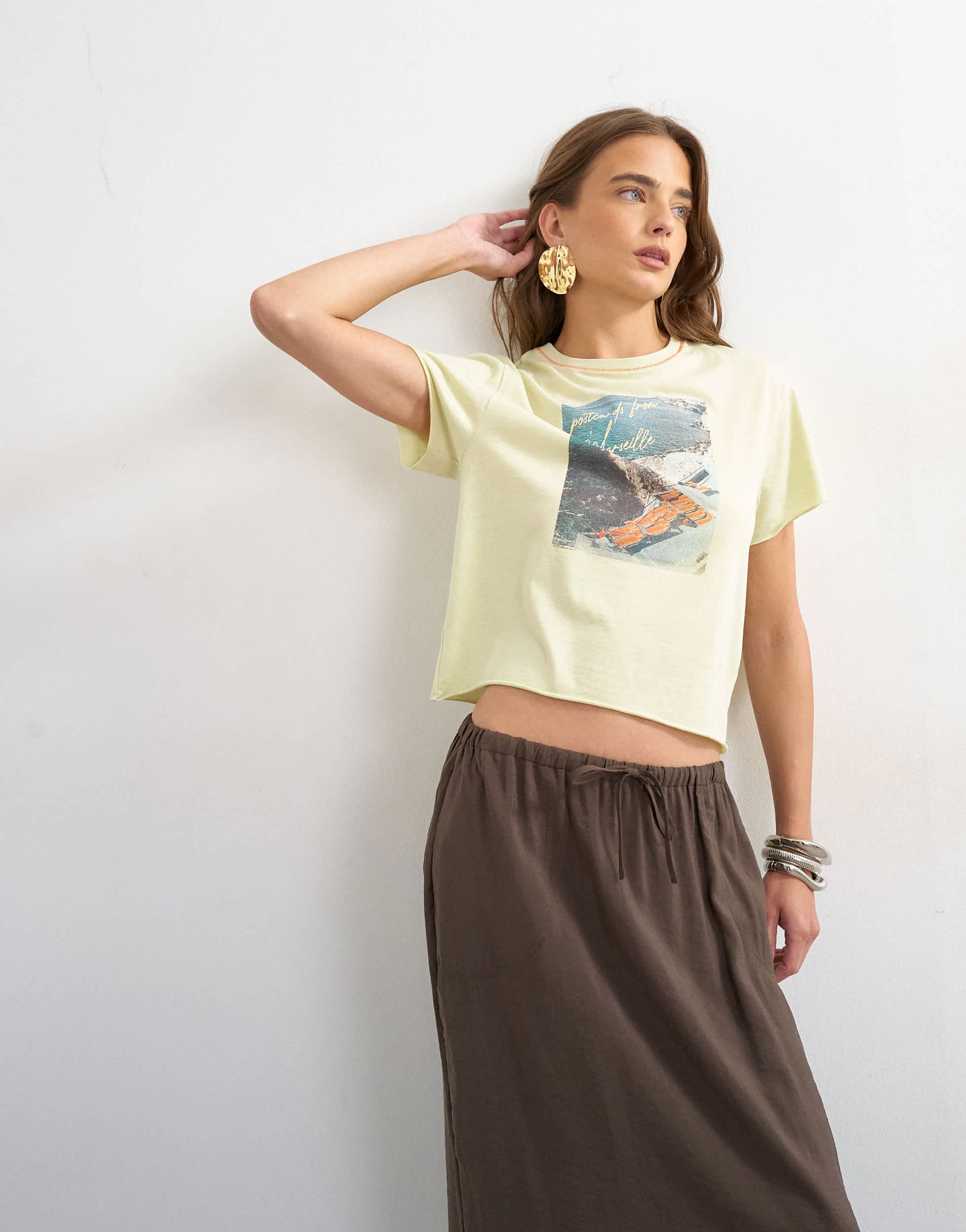 Topshop tie waist slouchy slim maxi skirt in chocolate