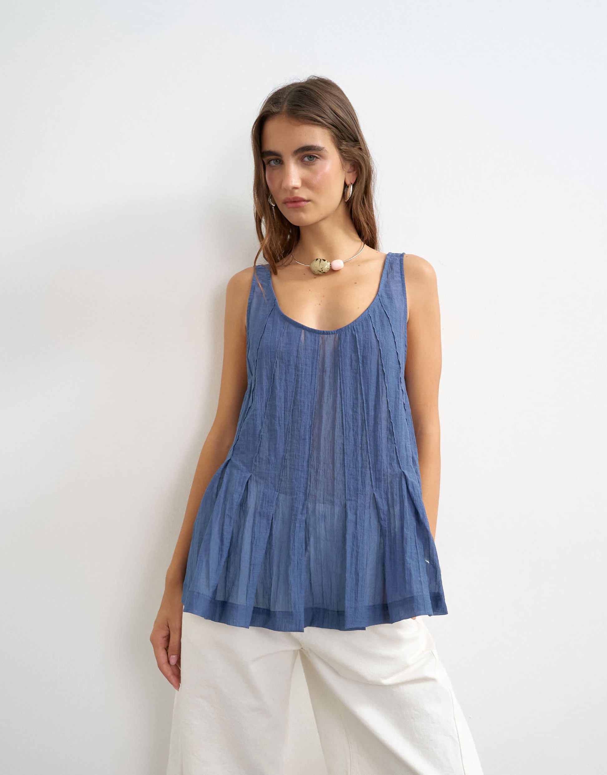 Topshop sheer sleeveless pintuck cami in indigo