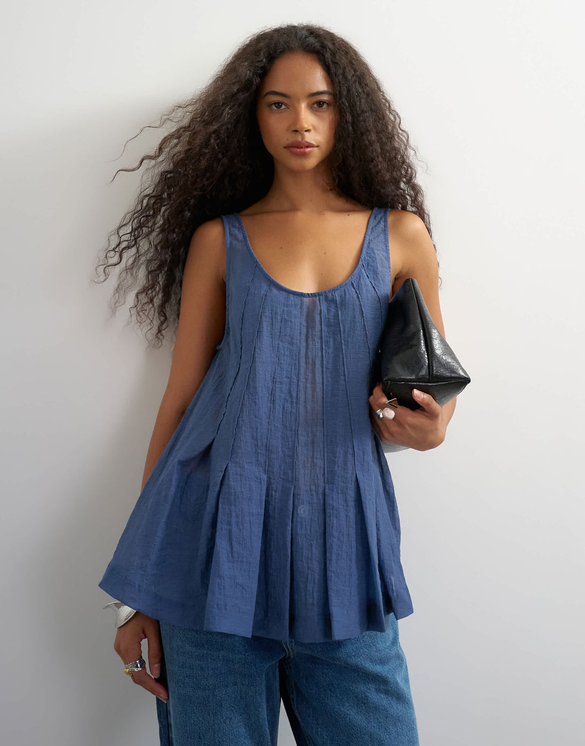 Topshop sheer sleeveless pintuck cami in indigo
