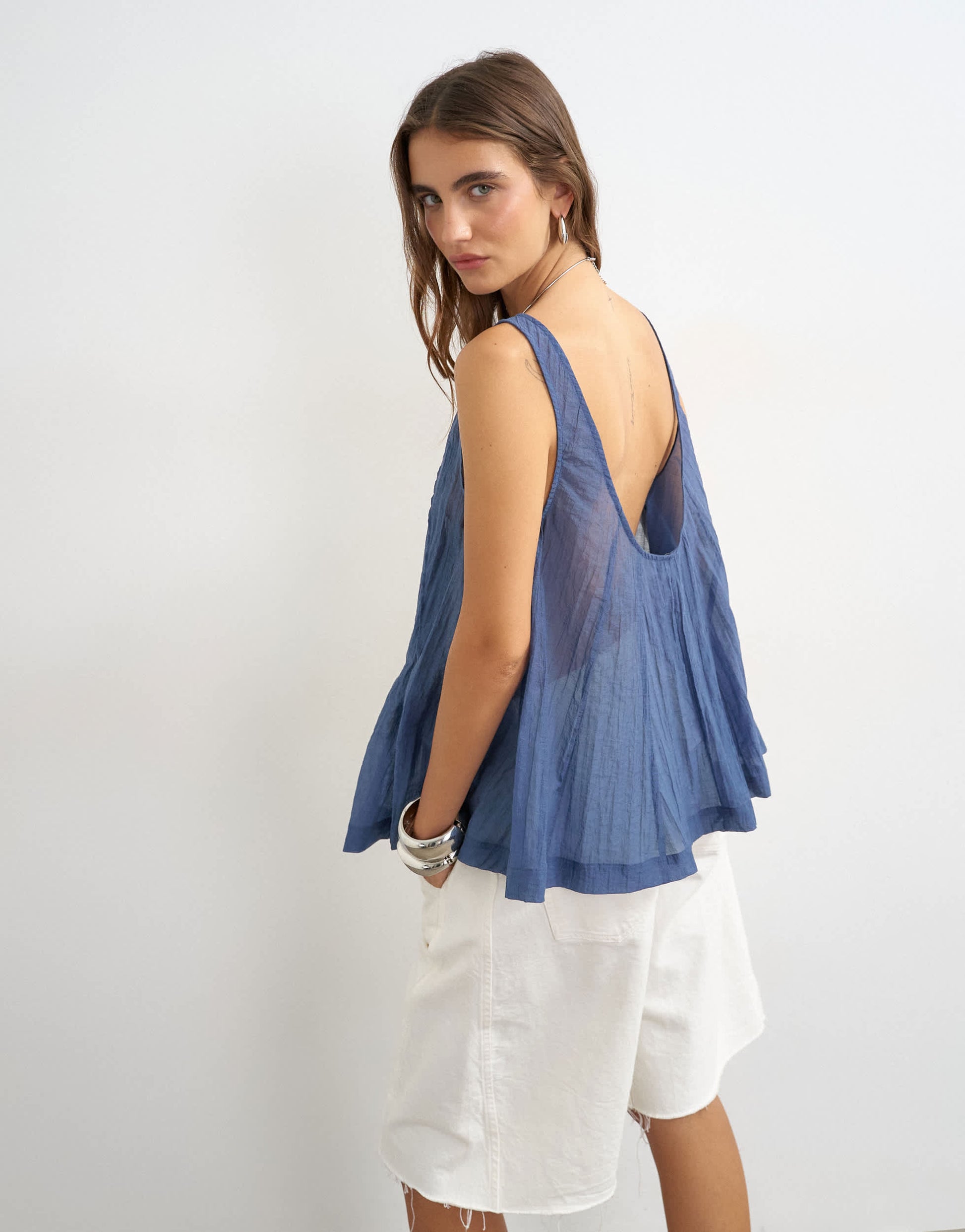 Topshop sheer sleeveless pintuck cami in indigo