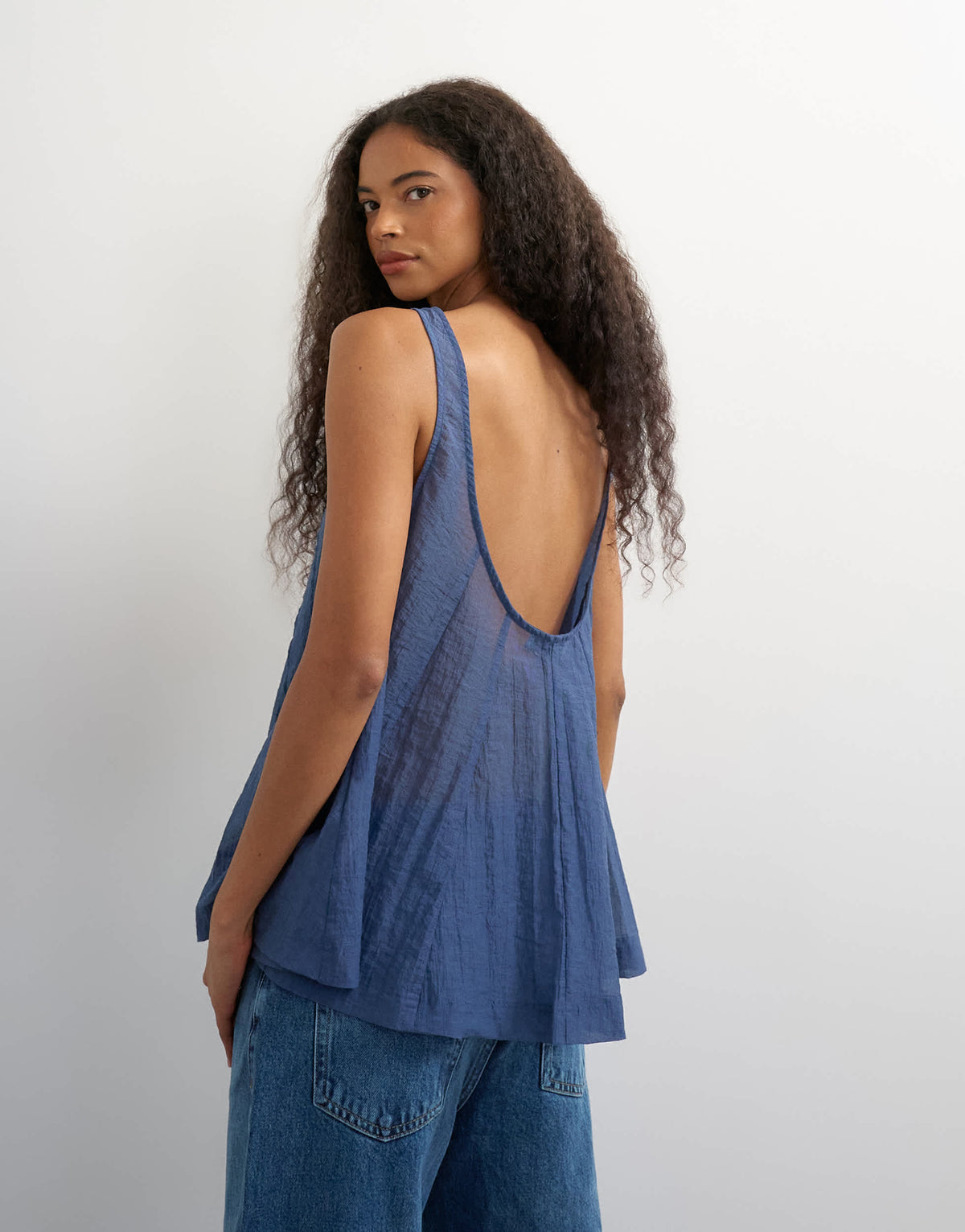 Topshop sheer sleeveless pintuck cami in indigo