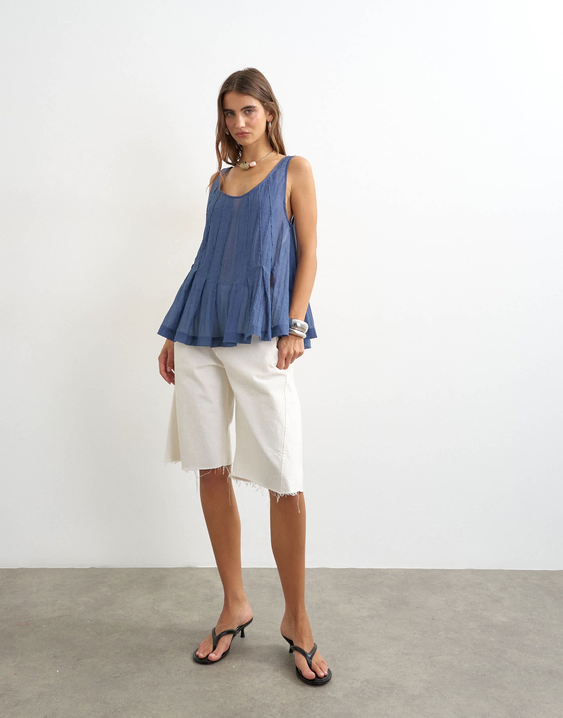 Topshop sheer sleeveless pintuck cami in indigo