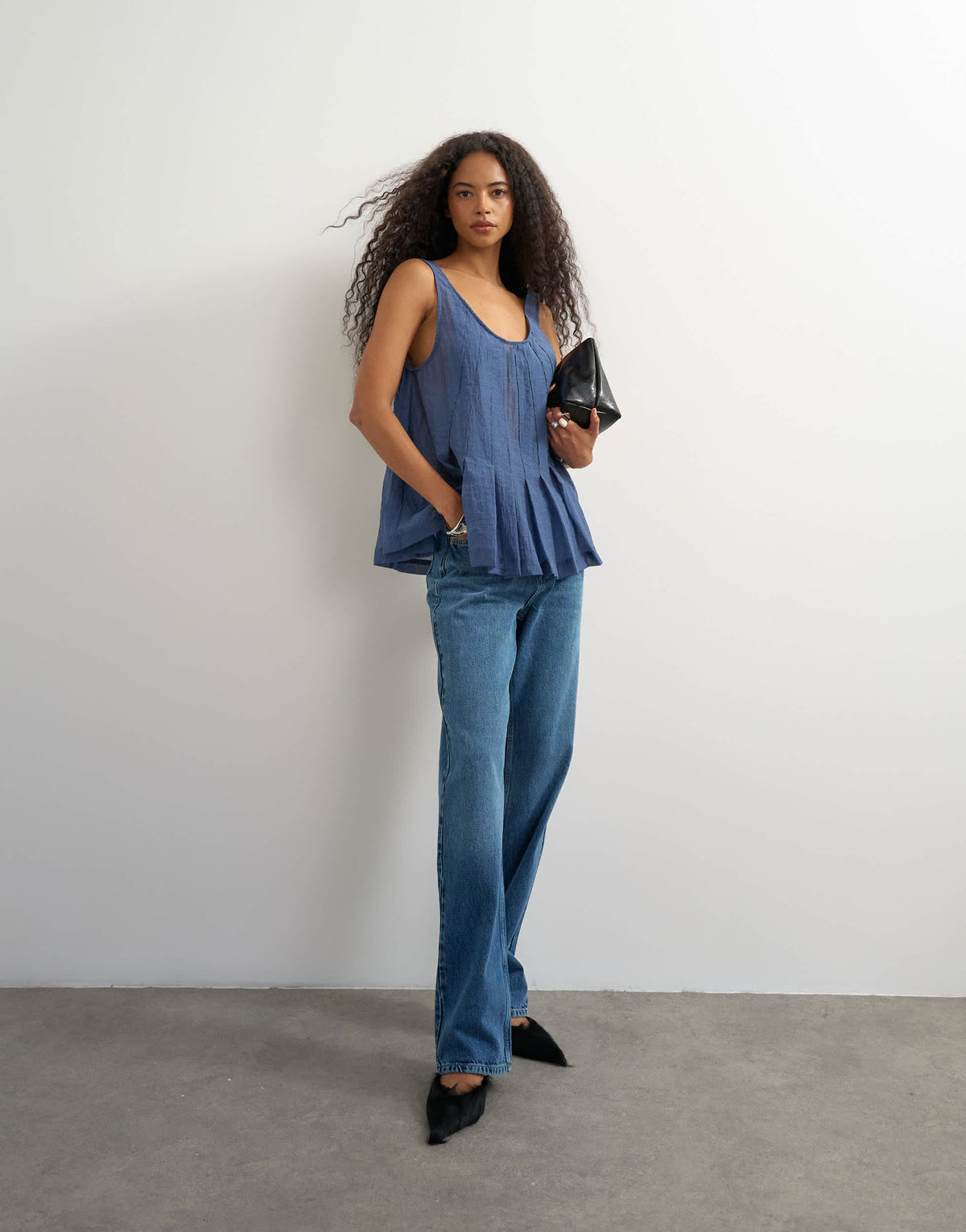 Topshop sheer sleeveless pintuck cami in indigo
