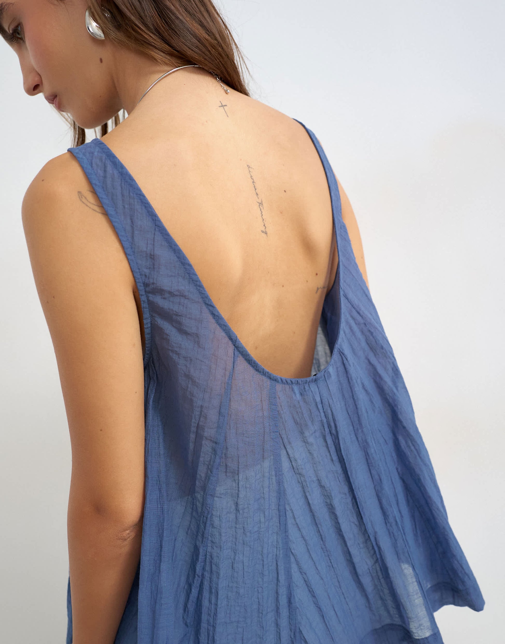 Topshop sheer sleeveless pintuck cami in indigo