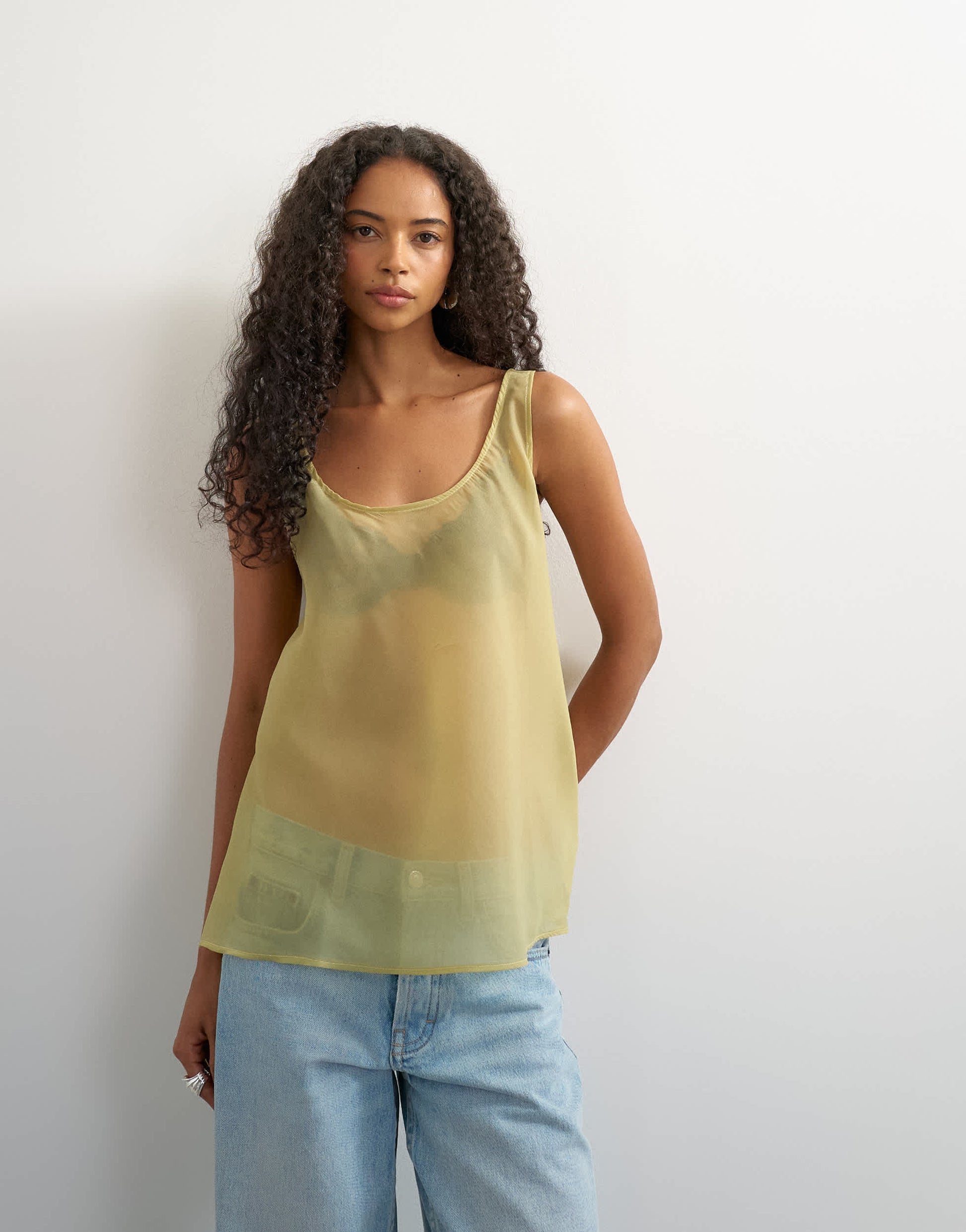 Topshop sleeveless organza scoop vest in muted lime