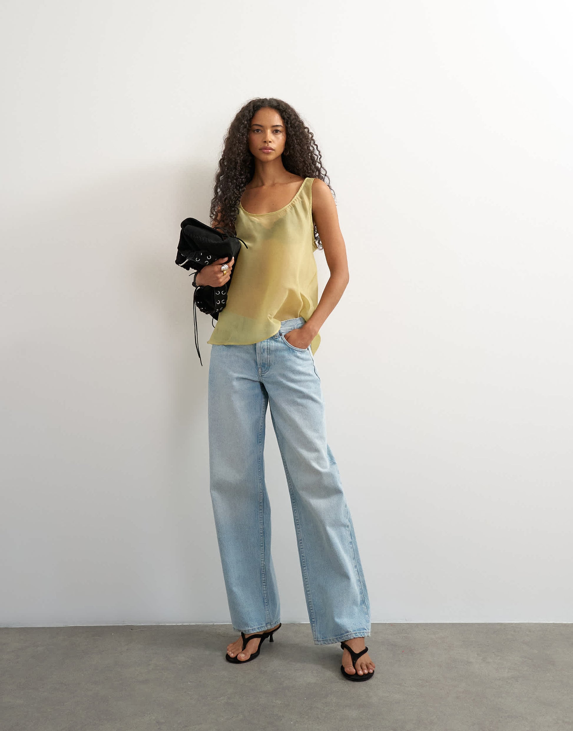 Topshop sleeveless organza scoop vest in muted lime