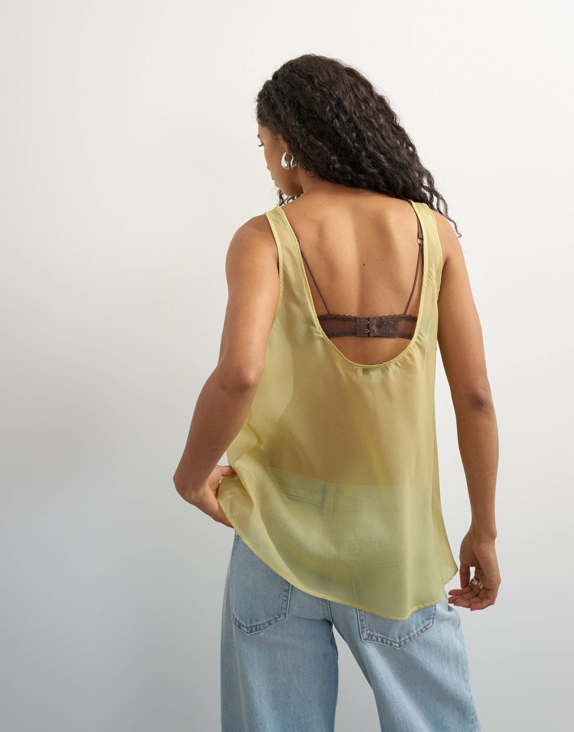 Topshop sleeveless organza scoop vest in muted lime