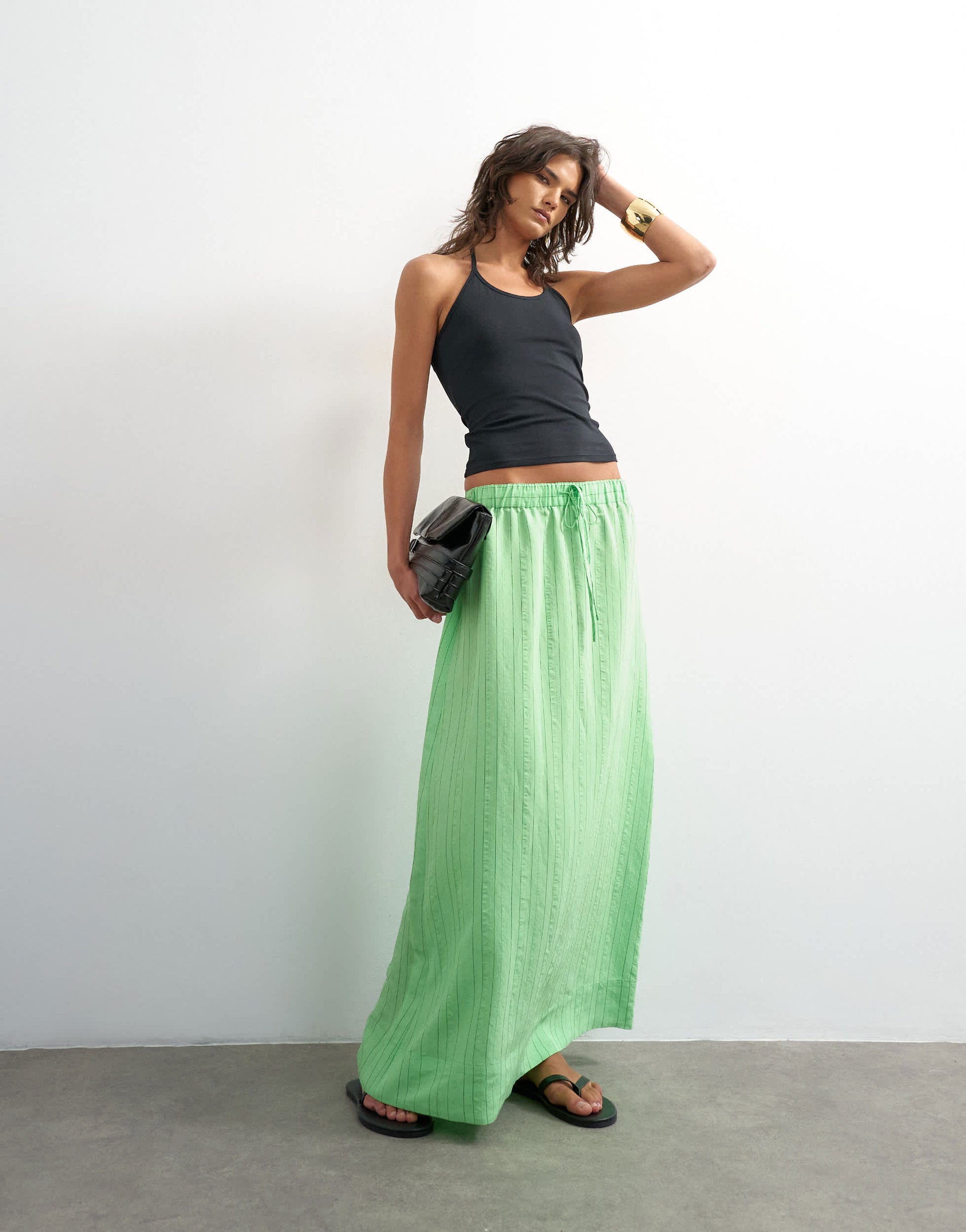 Topshop low slung full circle maxi skirt in green stripe