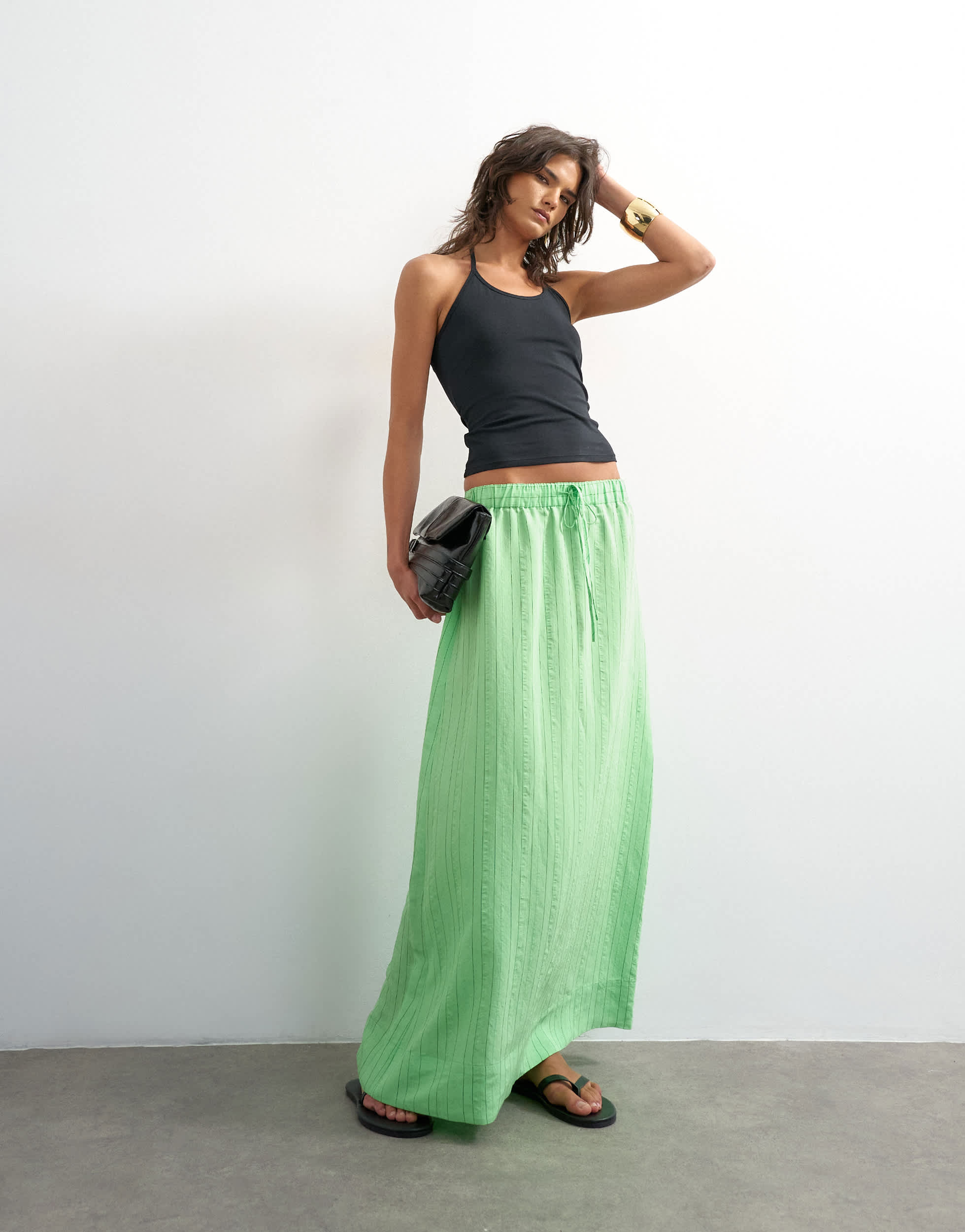 Topshop low slung full circle maxi skirt in green stripe