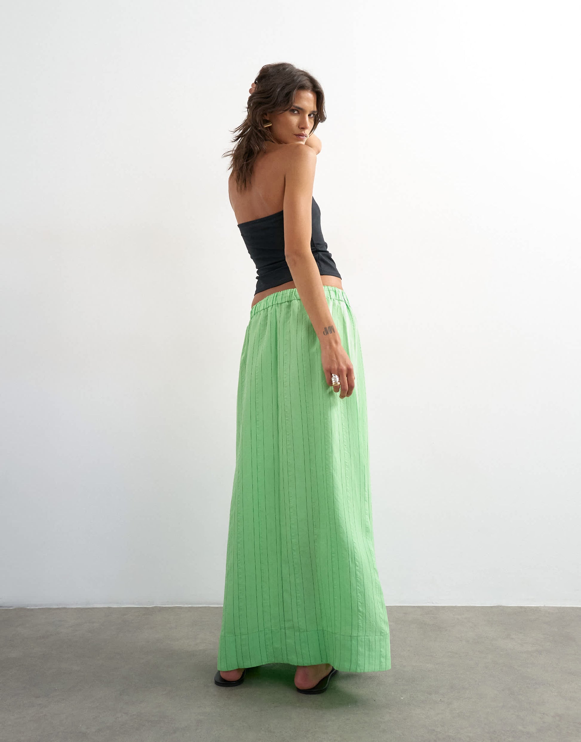 Topshop low slung full circle maxi skirt in green stripe