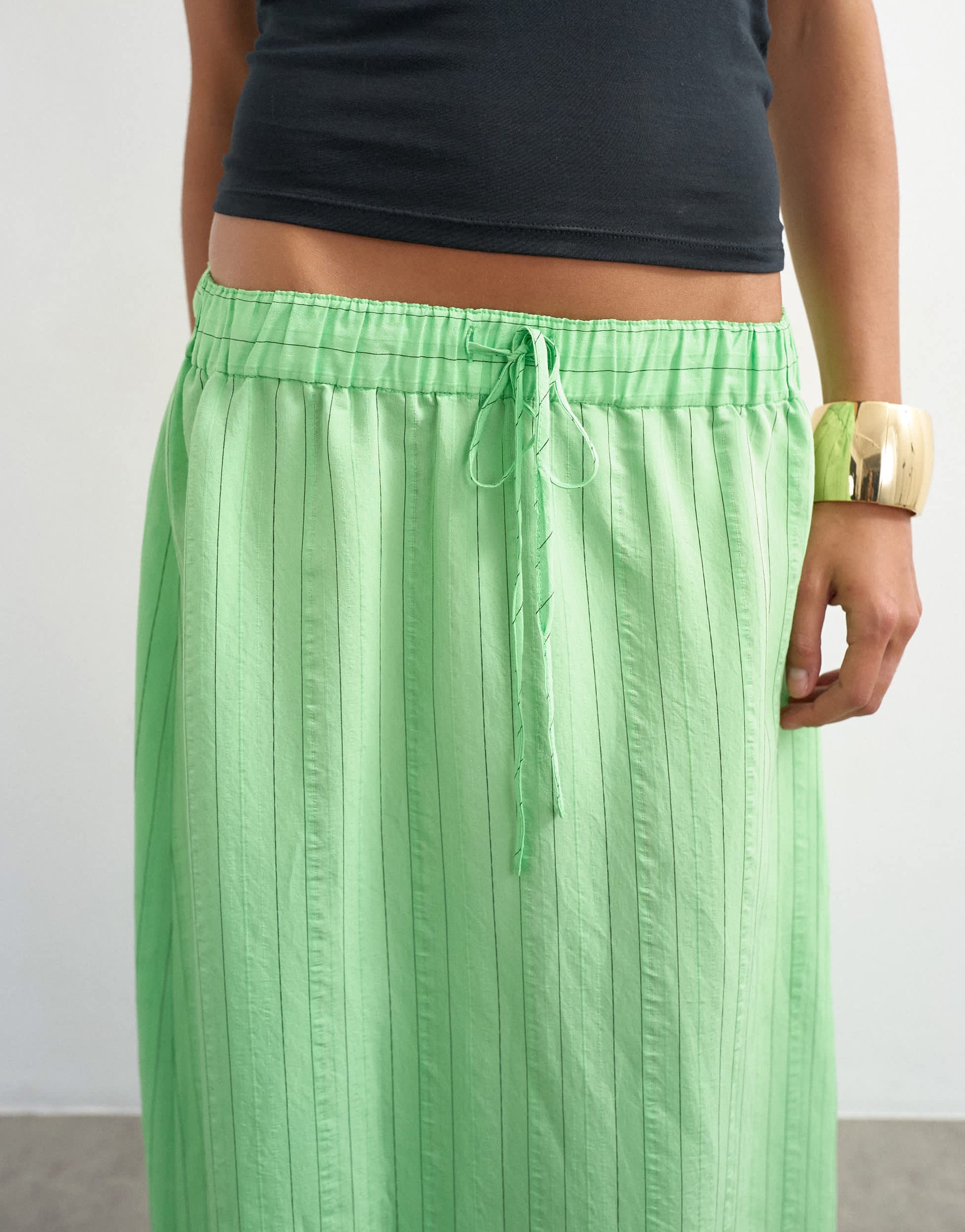 Topshop low slung full circle maxi skirt in green stripe