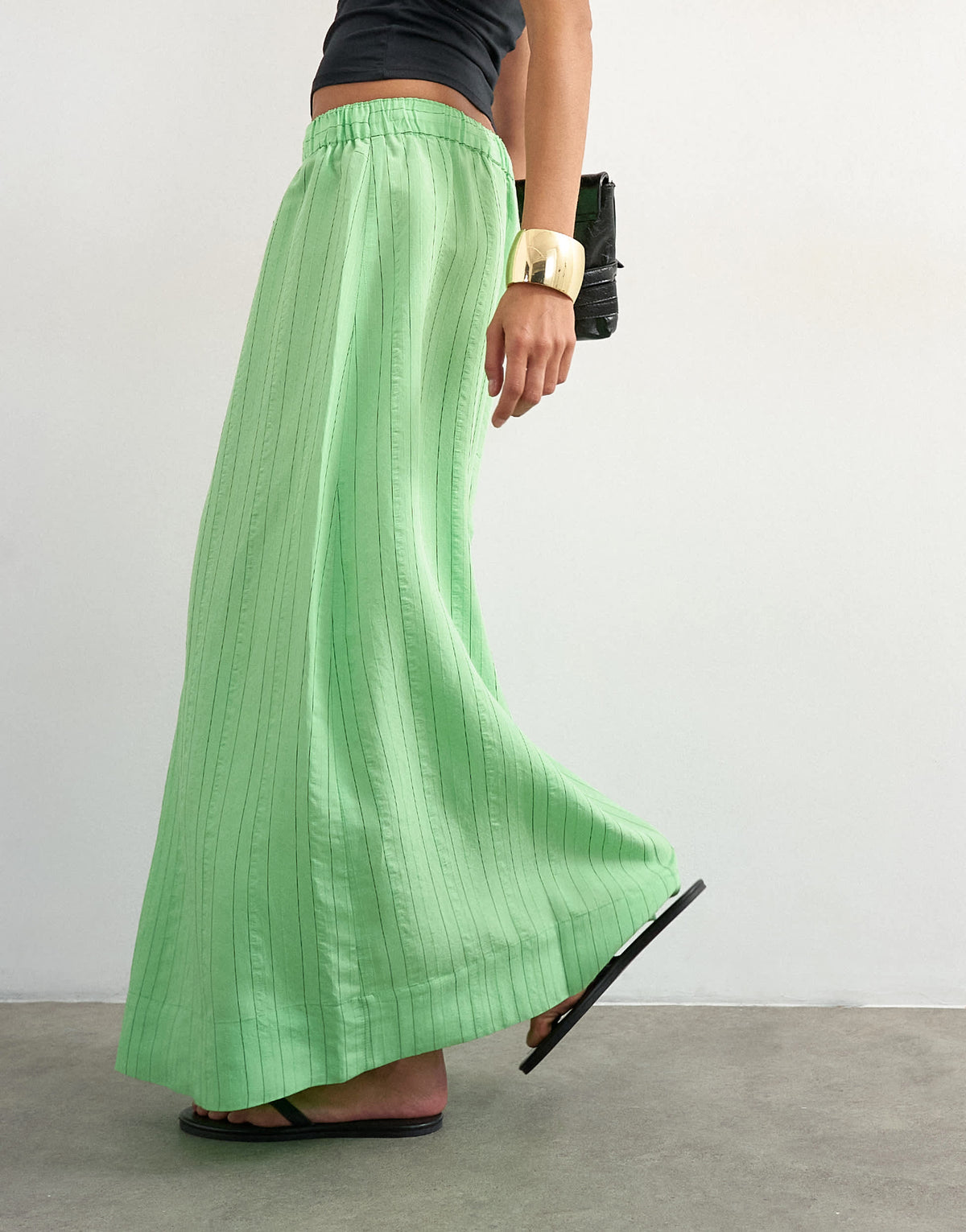 Topshop low slung full circle maxi skirt in green stripe
