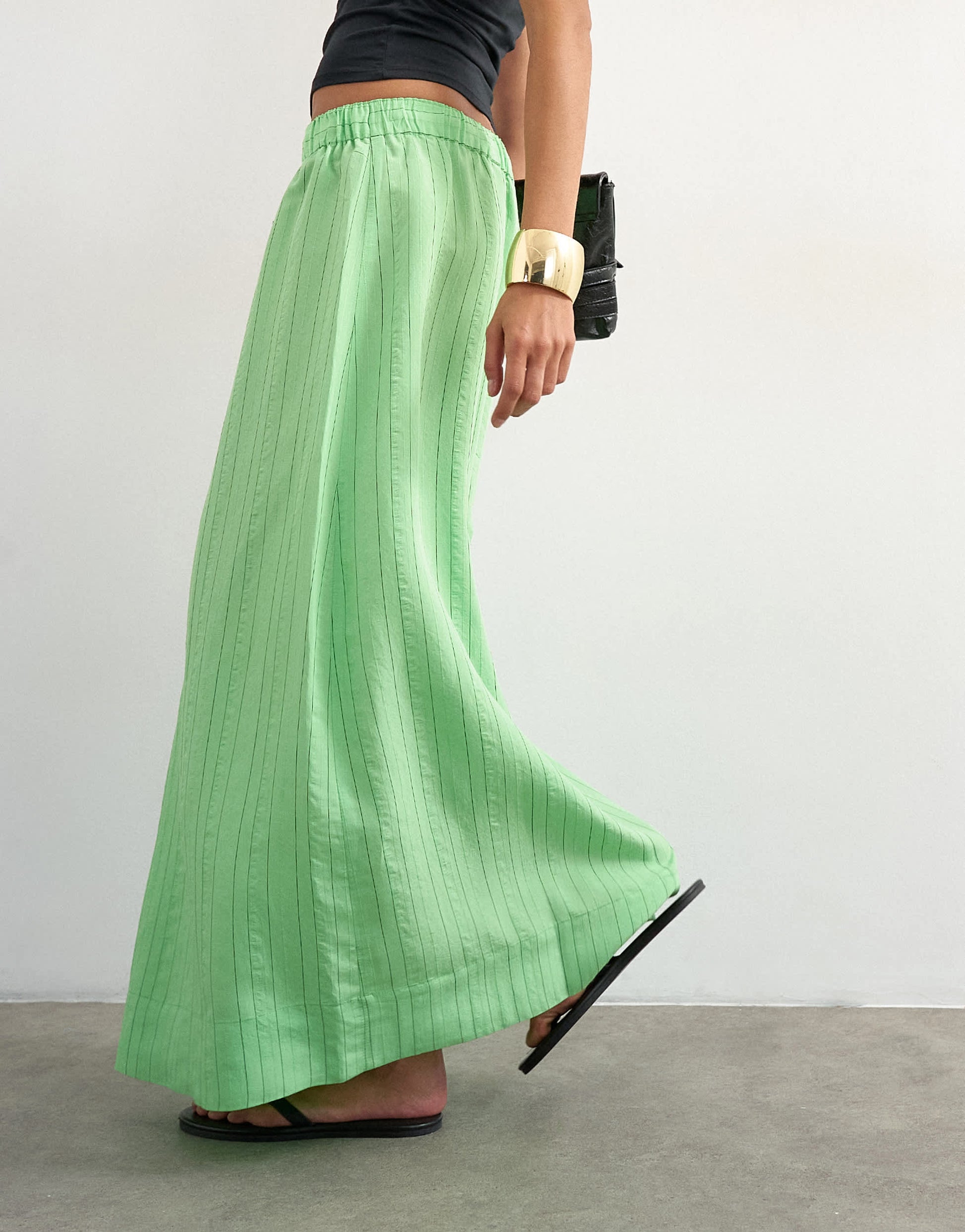 Topshop low slung full circle maxi skirt in green stripe