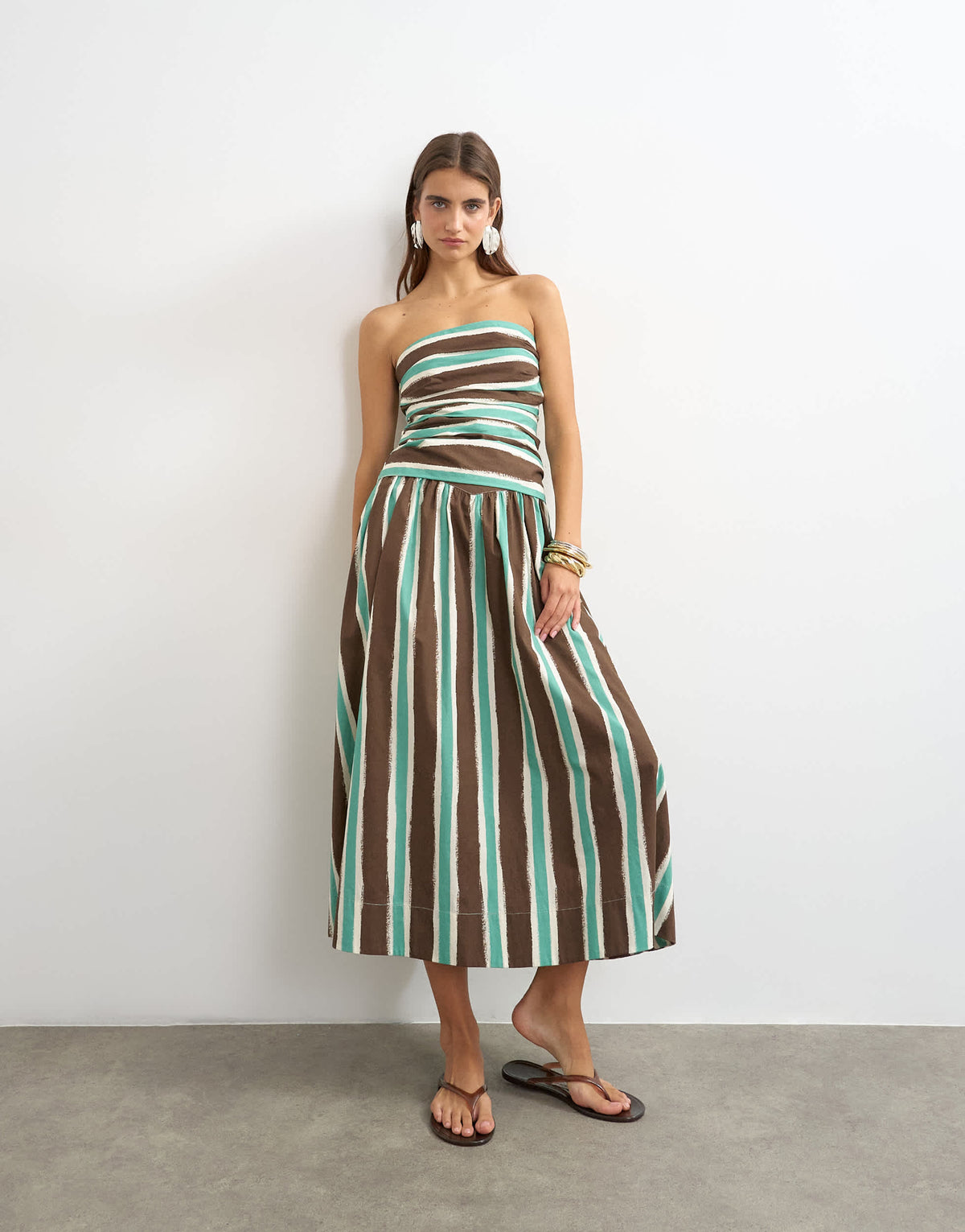 Topshop co-ord gathered bandeau top in brown stripe