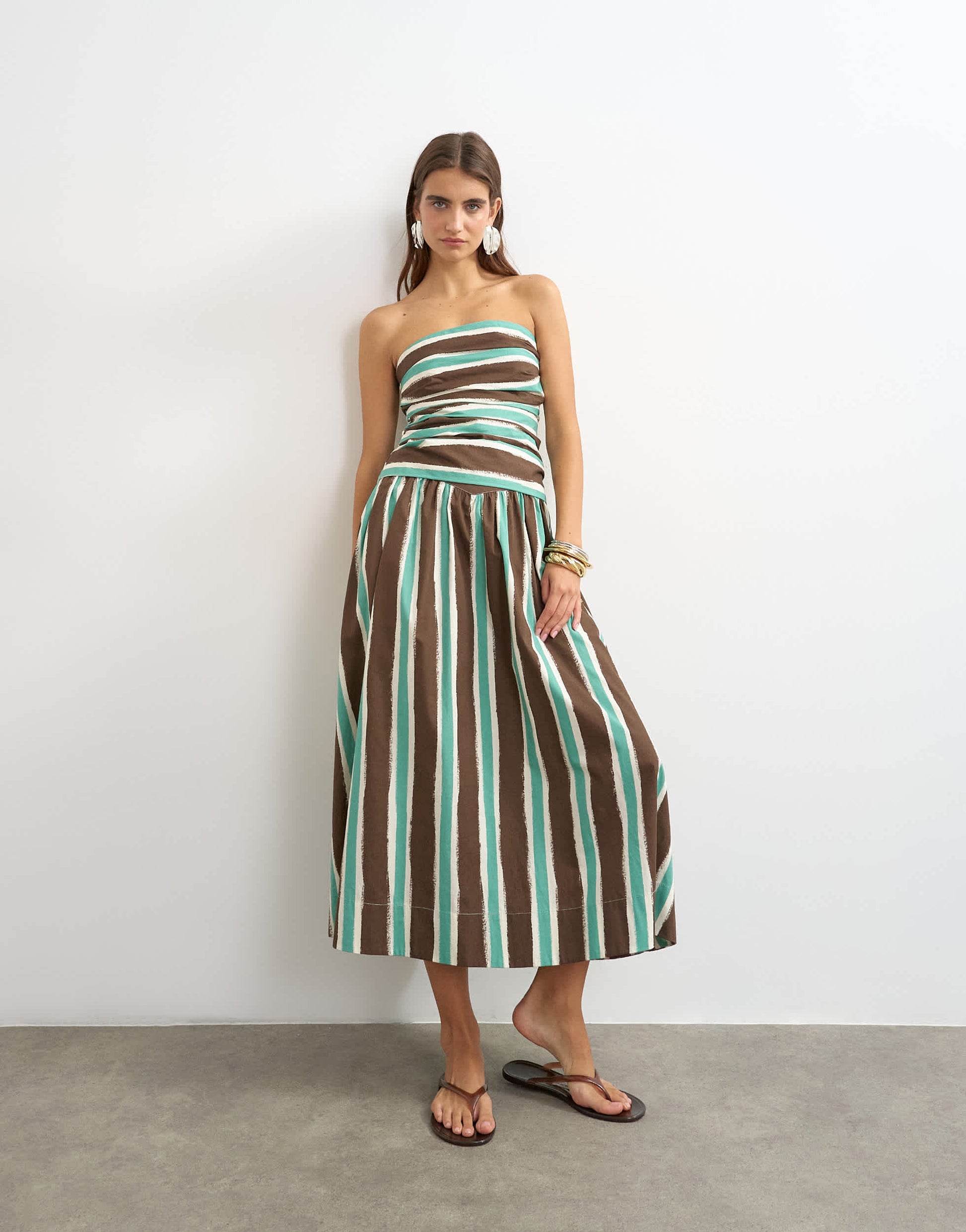 Topshop co-ord gathered bandeau top in brown stripe