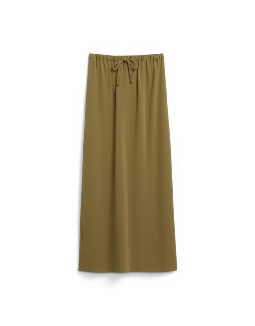 Topshop tie waist slouchy slim maxi skirt in olive