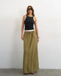 Topshop tie waist slouchy slim maxi skirt in olive