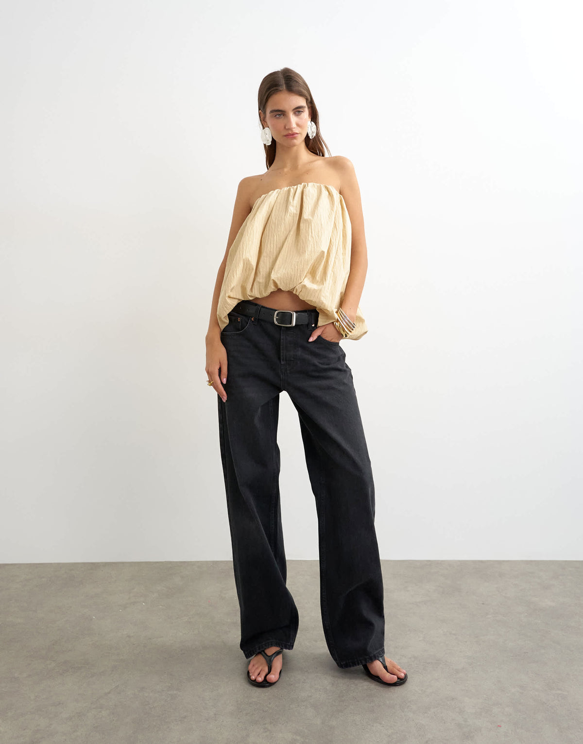 Topshop high low bubble hem bandeau in taupe stripe