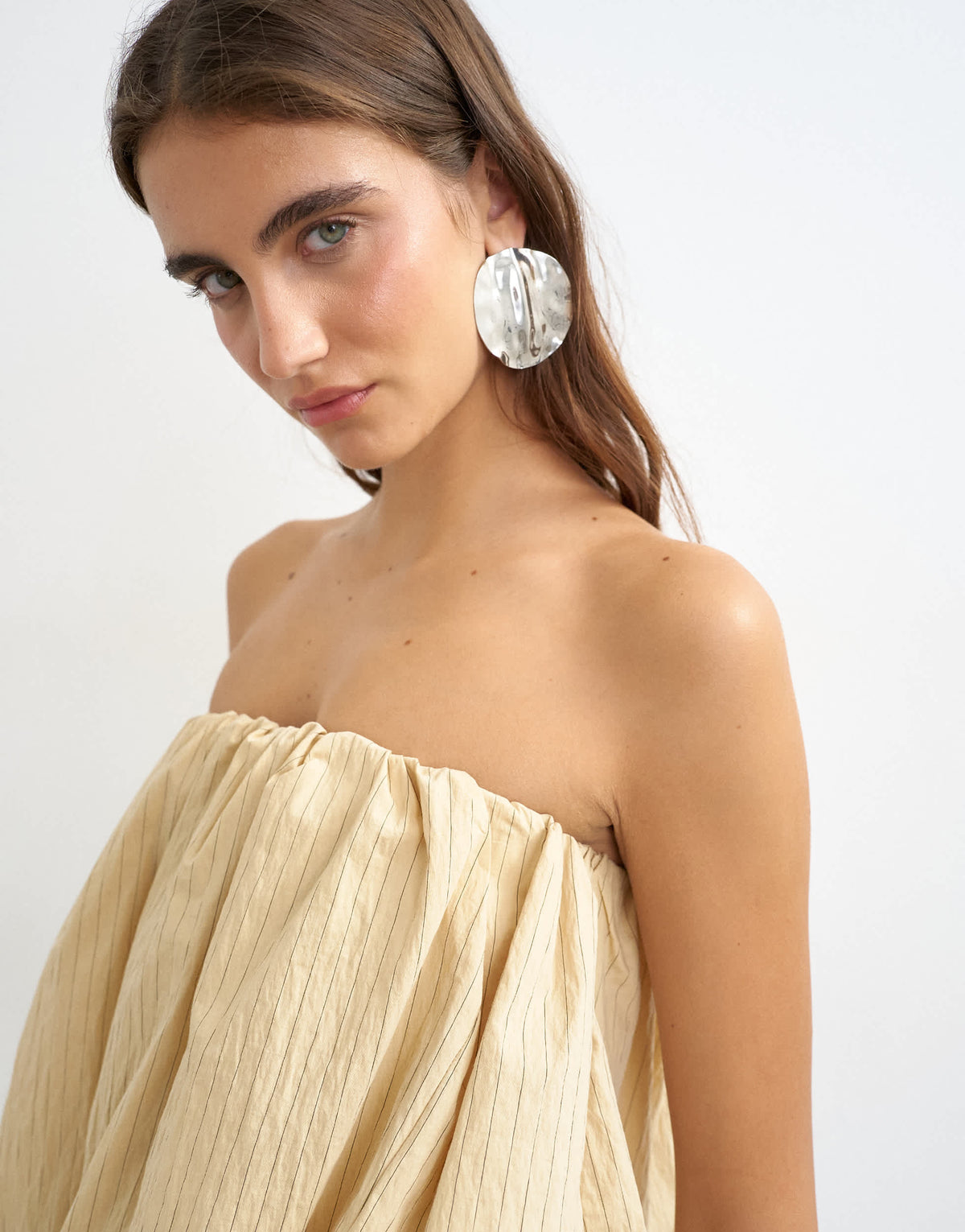 Topshop high low bubble hem bandeau in taupe stripe