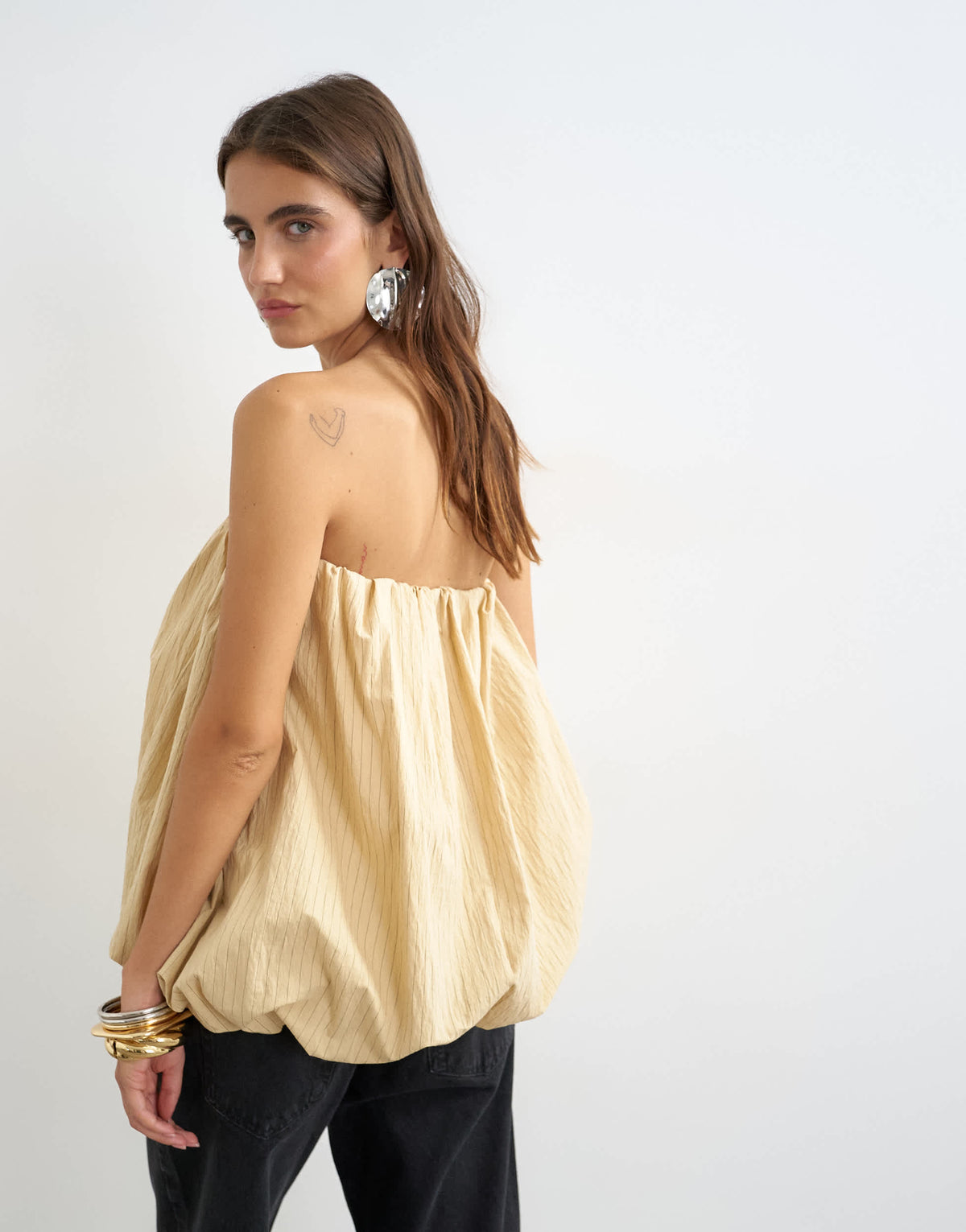 Topshop high low bubble hem bandeau in taupe stripe